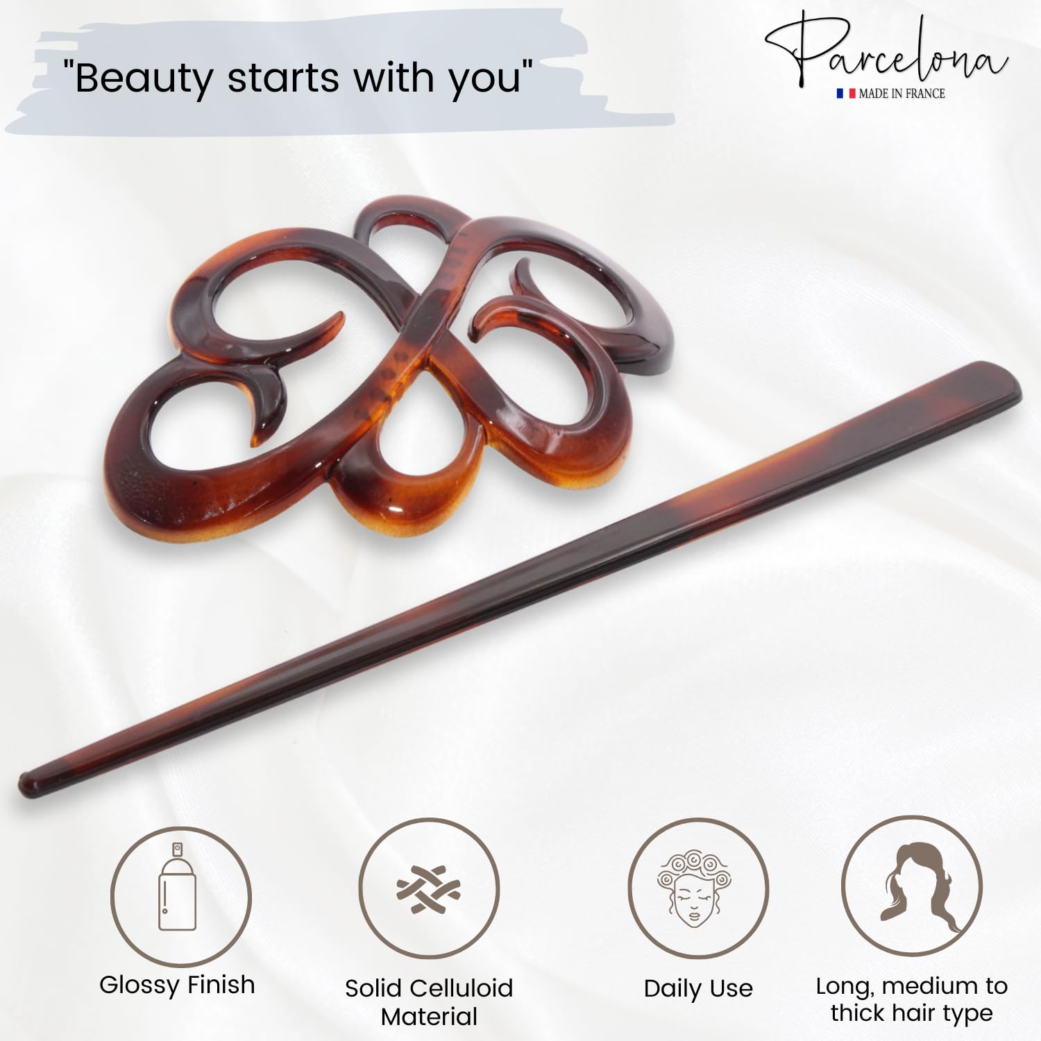 Parcelona clip-cheveux chignon écaille-tortue brun, fini luxueux.
