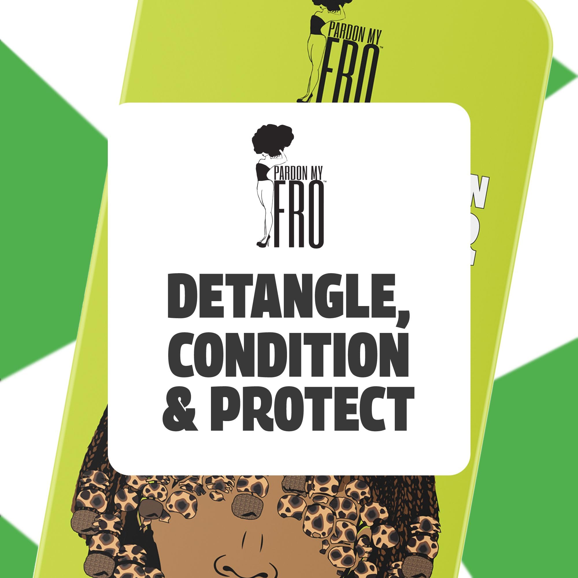 Pardon My Fro Détangleur Sans Rinçage — application sur cheveux mouillés pour protection durable.