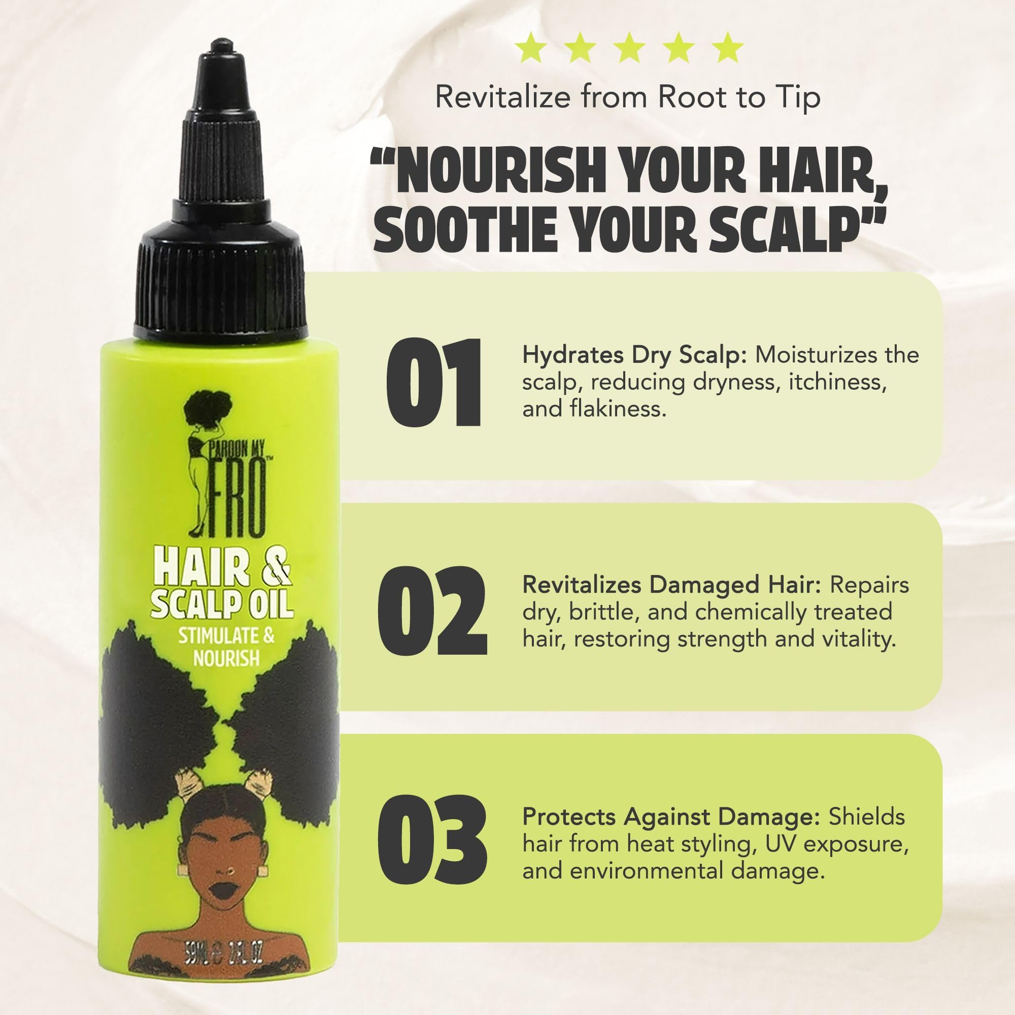 Pardon My Fro huile capillaire argan-jojoba, apporte nutrition et brillance sans graisse.