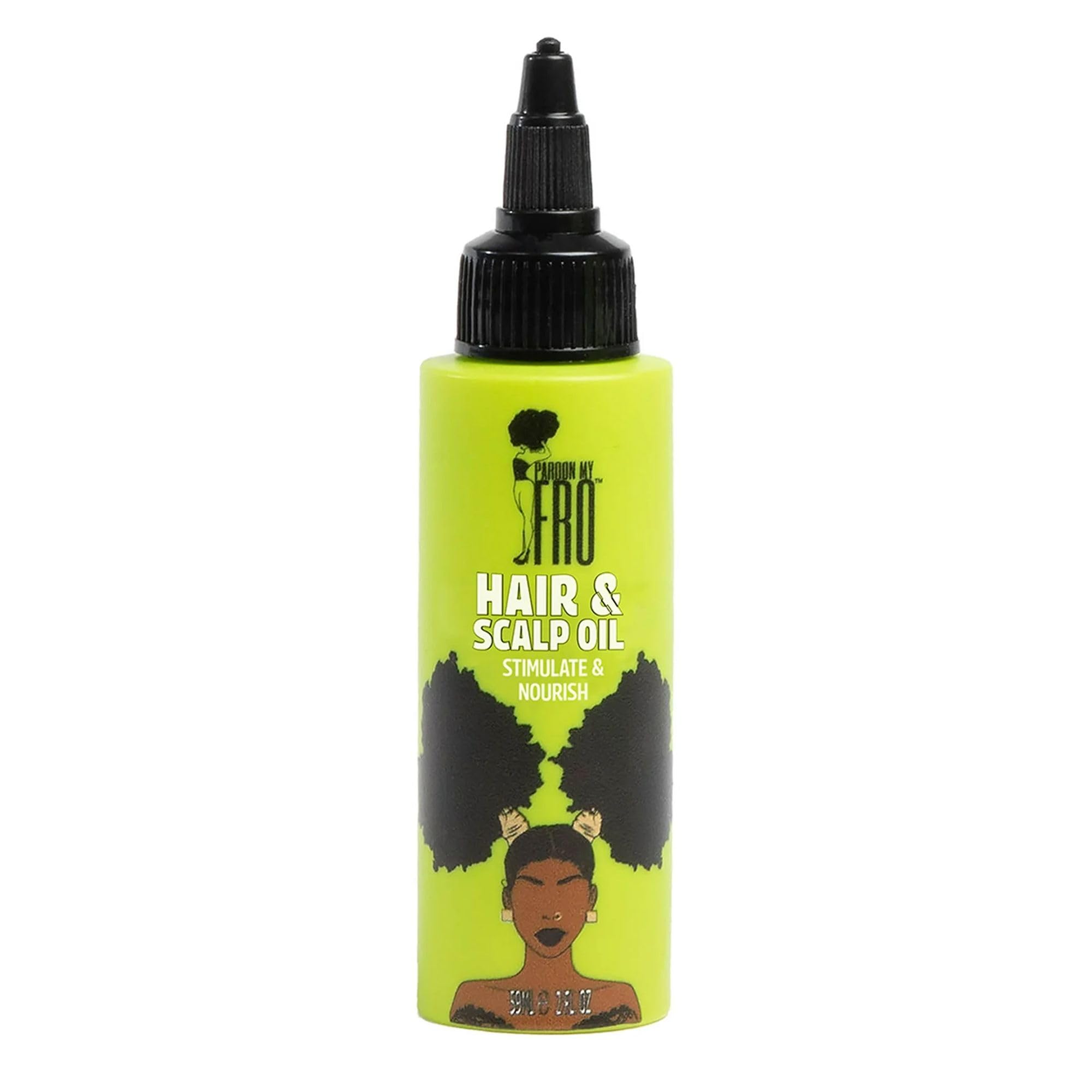 Pardon My Fro huile capillaire, bouteille-pour facilitant l'application et hydratant le cuir chevelu.
