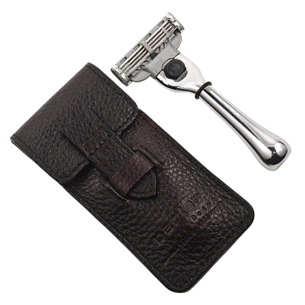 Parker rasoir voyage avec poignee chrome-laiton, parfait pour déplacements et rasage précis.