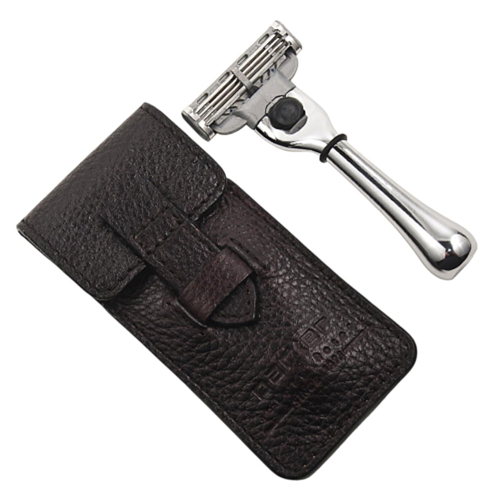 Parker rasoir voyage avec poignee chrome-laiton, parfait pour déplacements et rasage précis.
