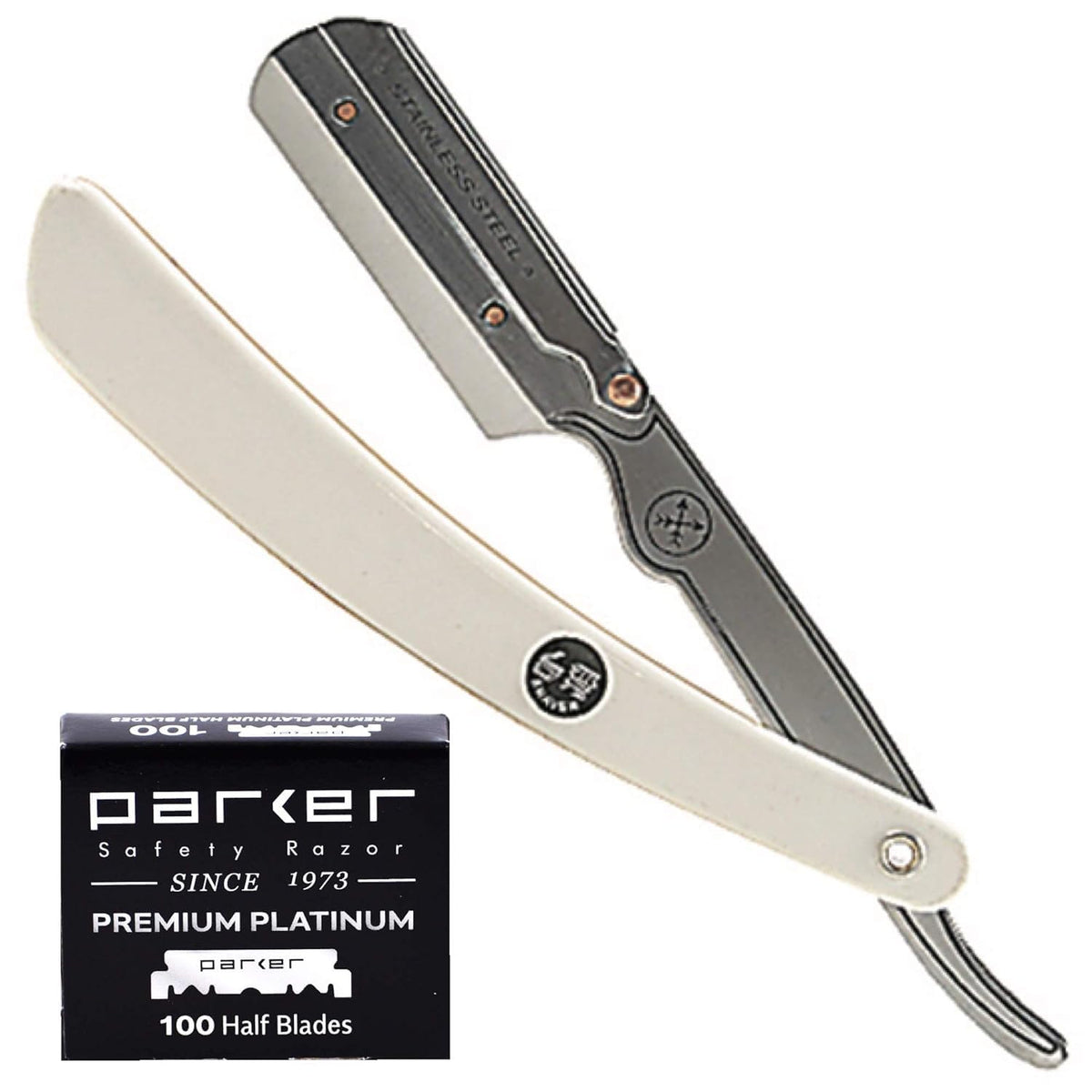 Parker SRW rasoir professionnel en acier inox, prise en main stable pour des rasages précis.
