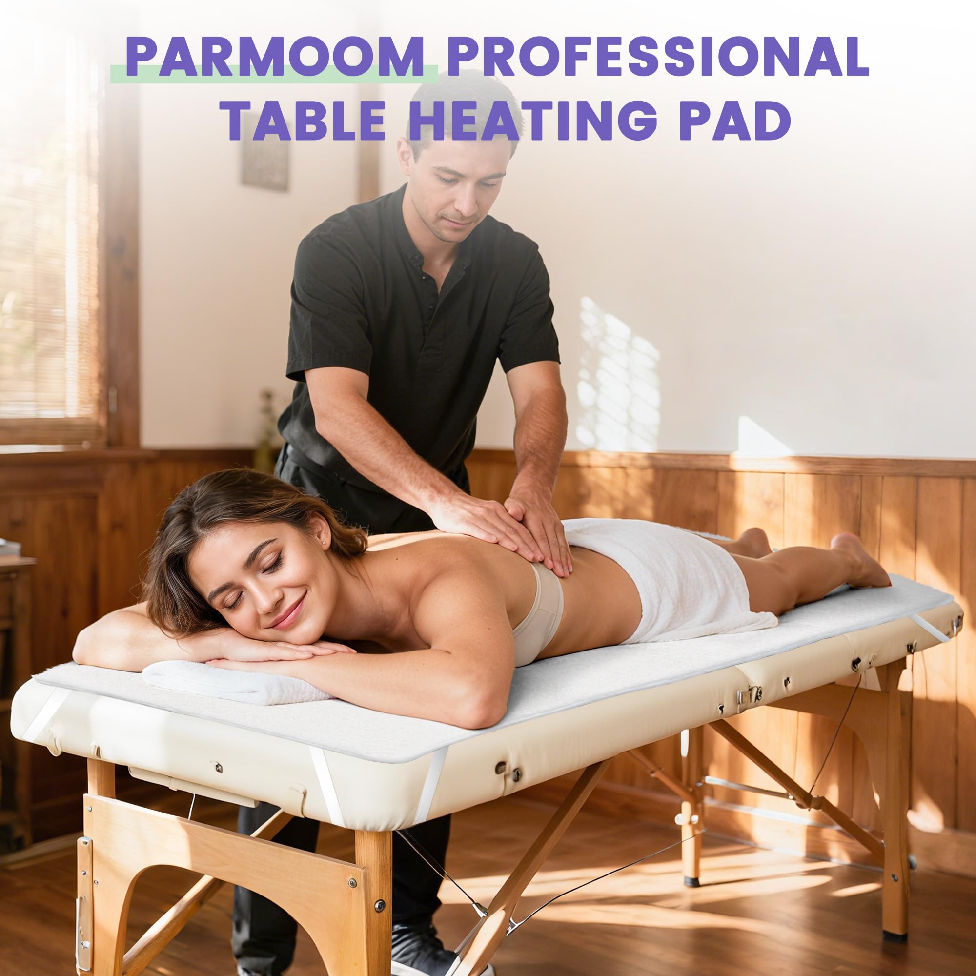 PARMOOM Chauffe-table Massage – dimensions 30x71 pouces adaptées à la plupart des tables.