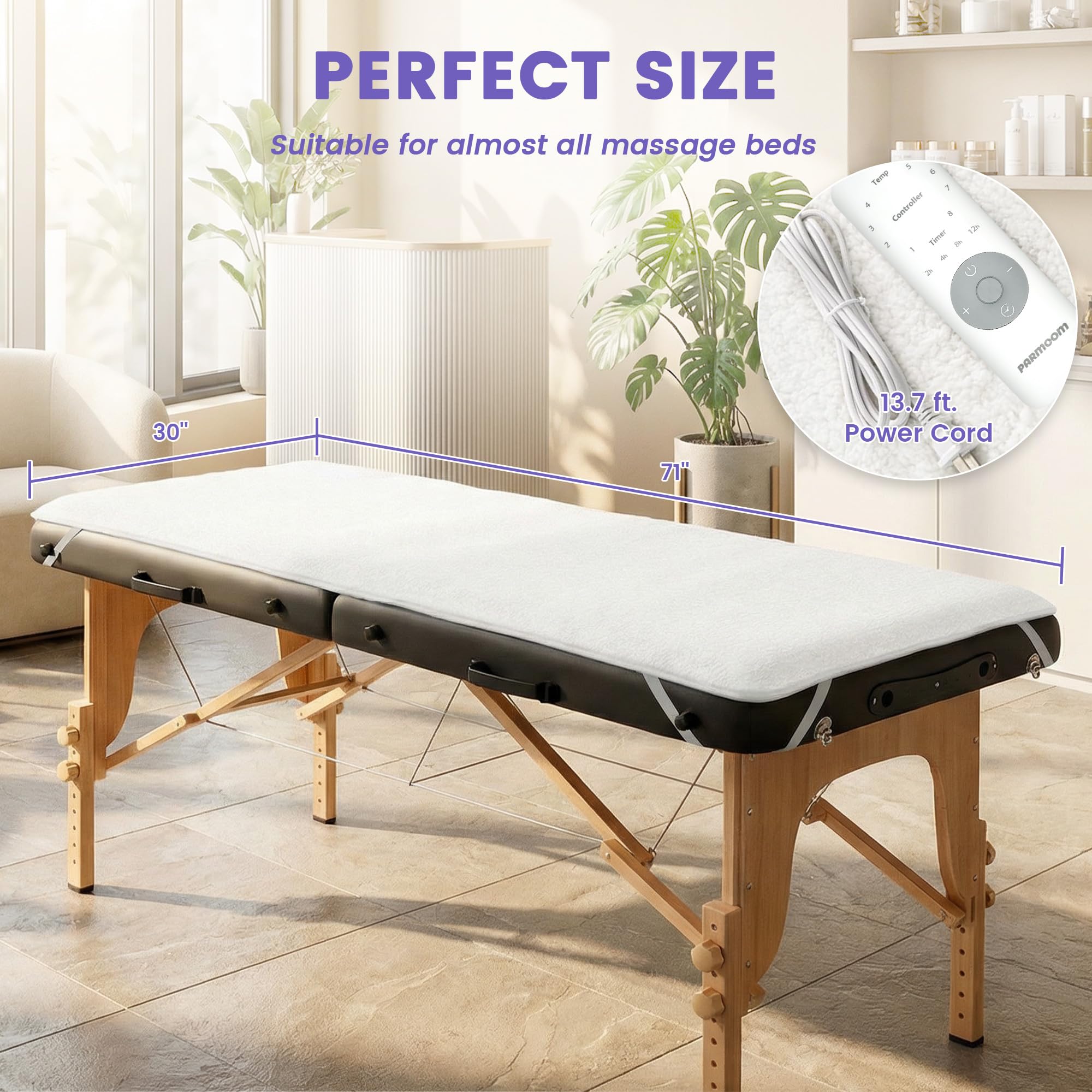 PARMOOM Chauffe-table Massage – sécurité avec arrêt automatique en cas de surchauffe.