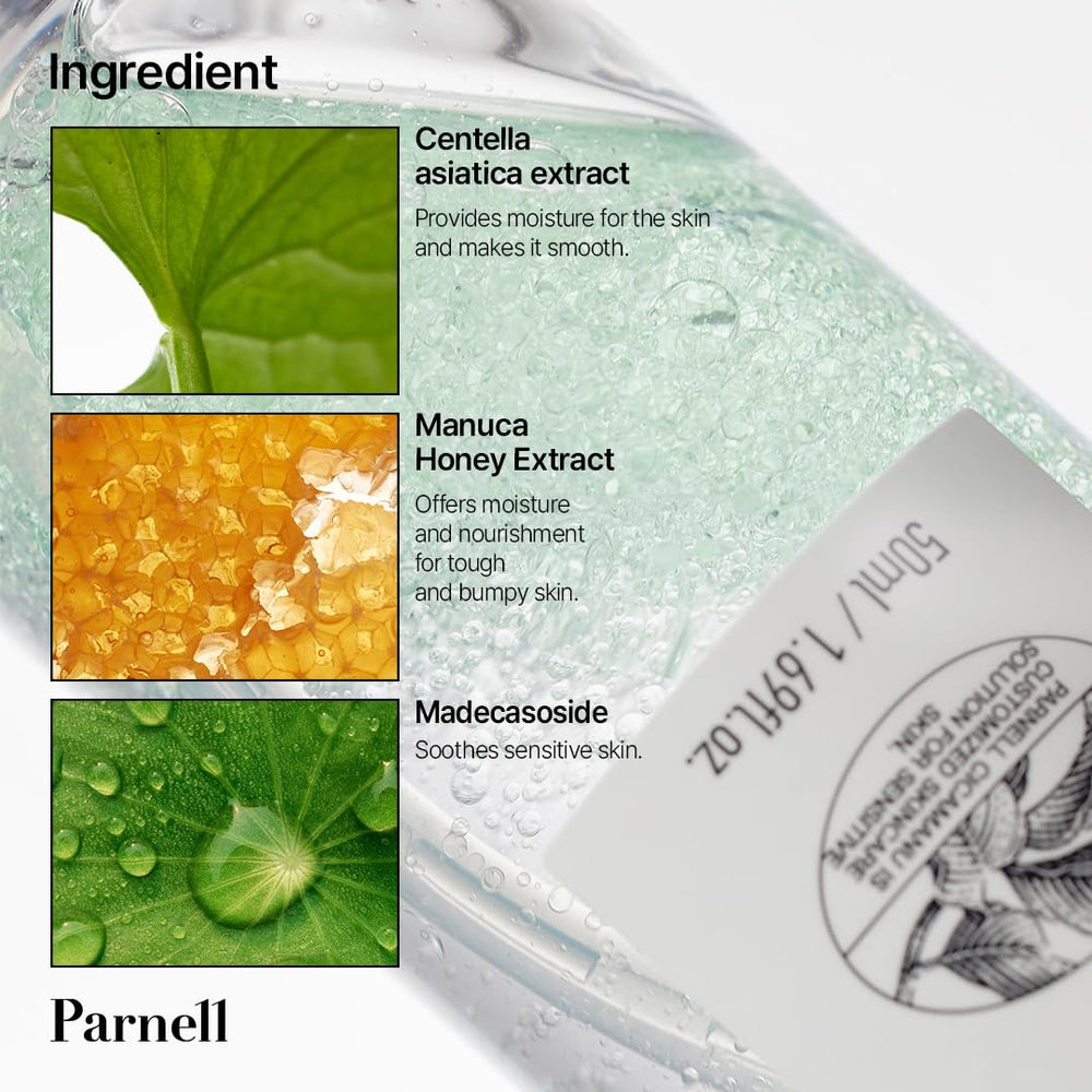 Parnell Cicamanu Serum Mist — démonstration de la double couche activée par shake.
