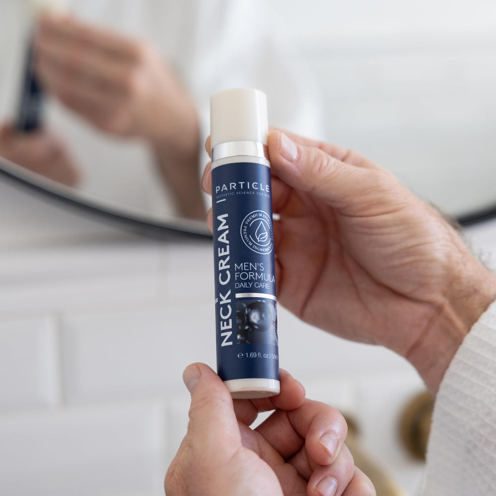 Particle Crème Cou: emballage masculin moderne et pratique.