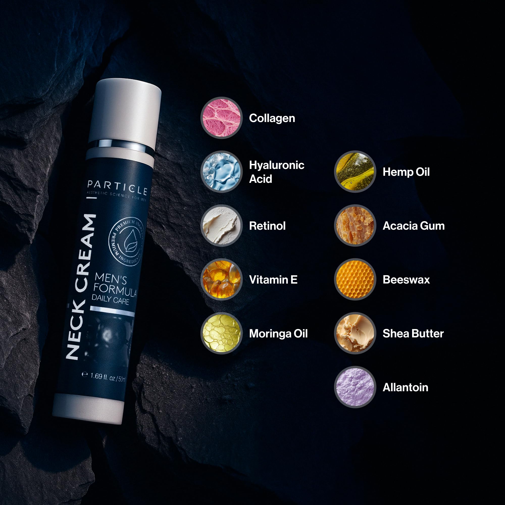 Particle Crème Cou: ingrédients clés pour une hydratation durable.