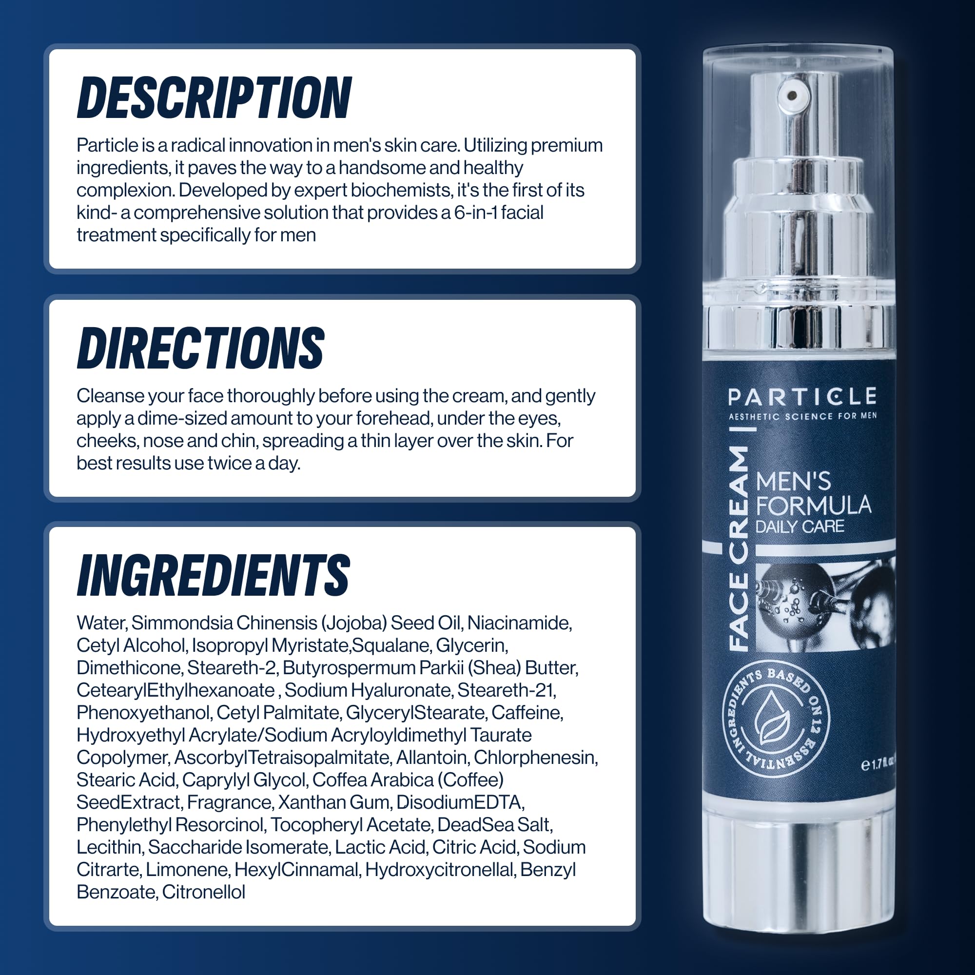 Particle Crème Visage Homme teint clair et uniforme après application.