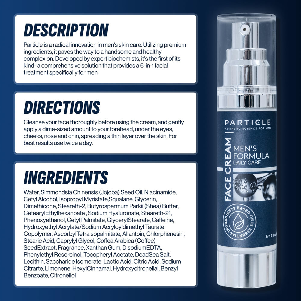 Particle Crème Visage Homme teint clair et uniforme après application.