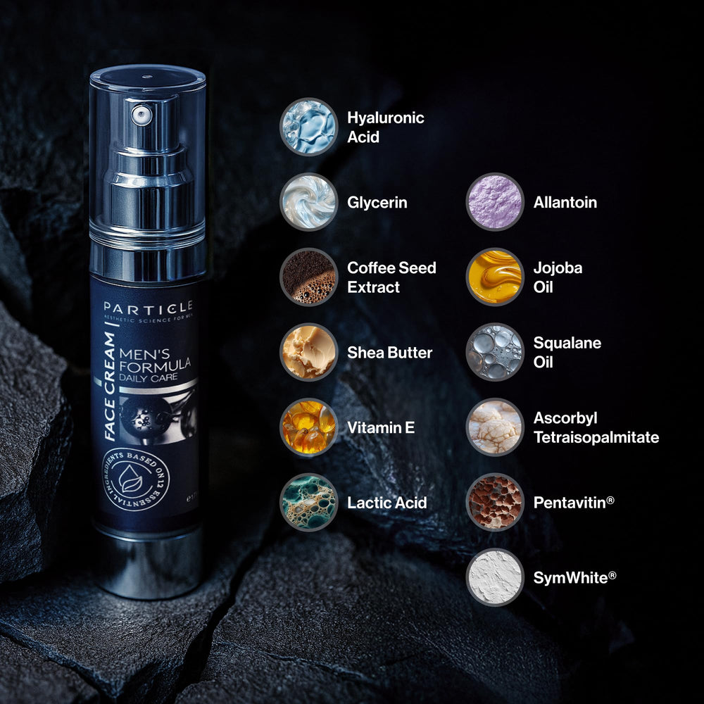 Particle Crème Visage Homme texture neutre prête à être superposée avec d’autres soins.