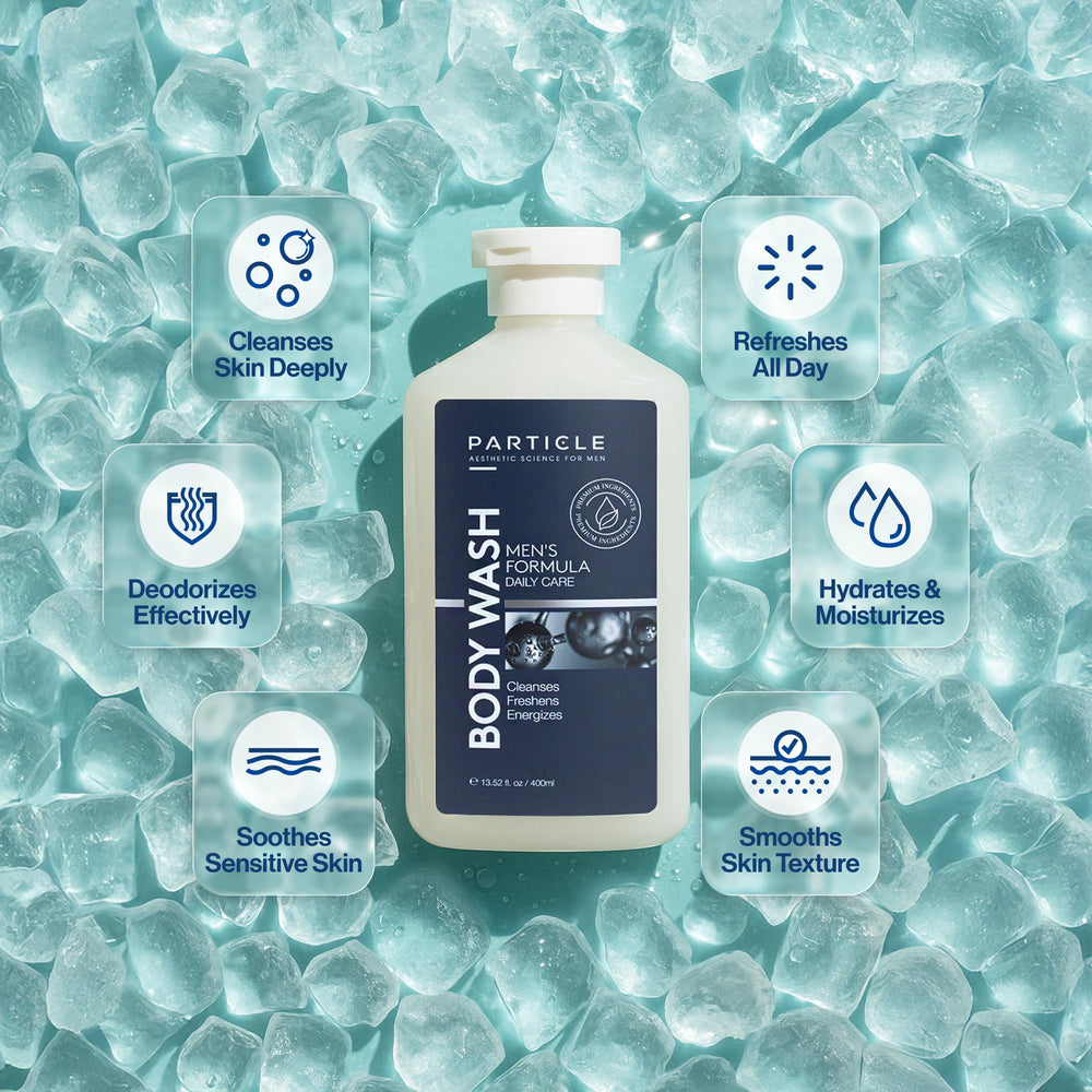 Particle Gel Douche Homme – Texture riche et mousse généreuse pour nettoyer en profondeur.