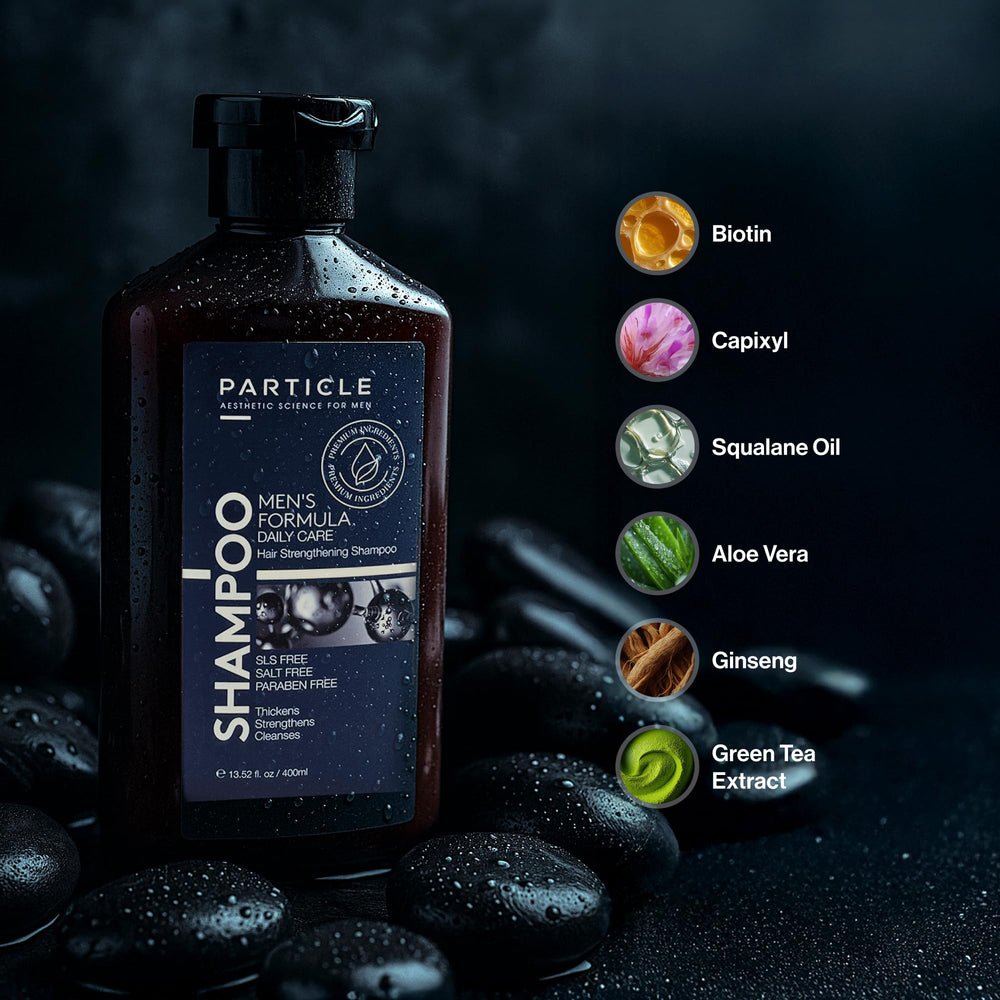 Ingrédients Particle: biotine, Capixyl, Redensyl, ginseng et thé vert pour les longueurs.