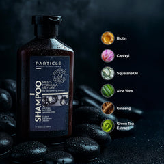 Ingrédients Particle: biotine, Capixyl, Redensyl, ginseng et thé vert pour les longueurs.