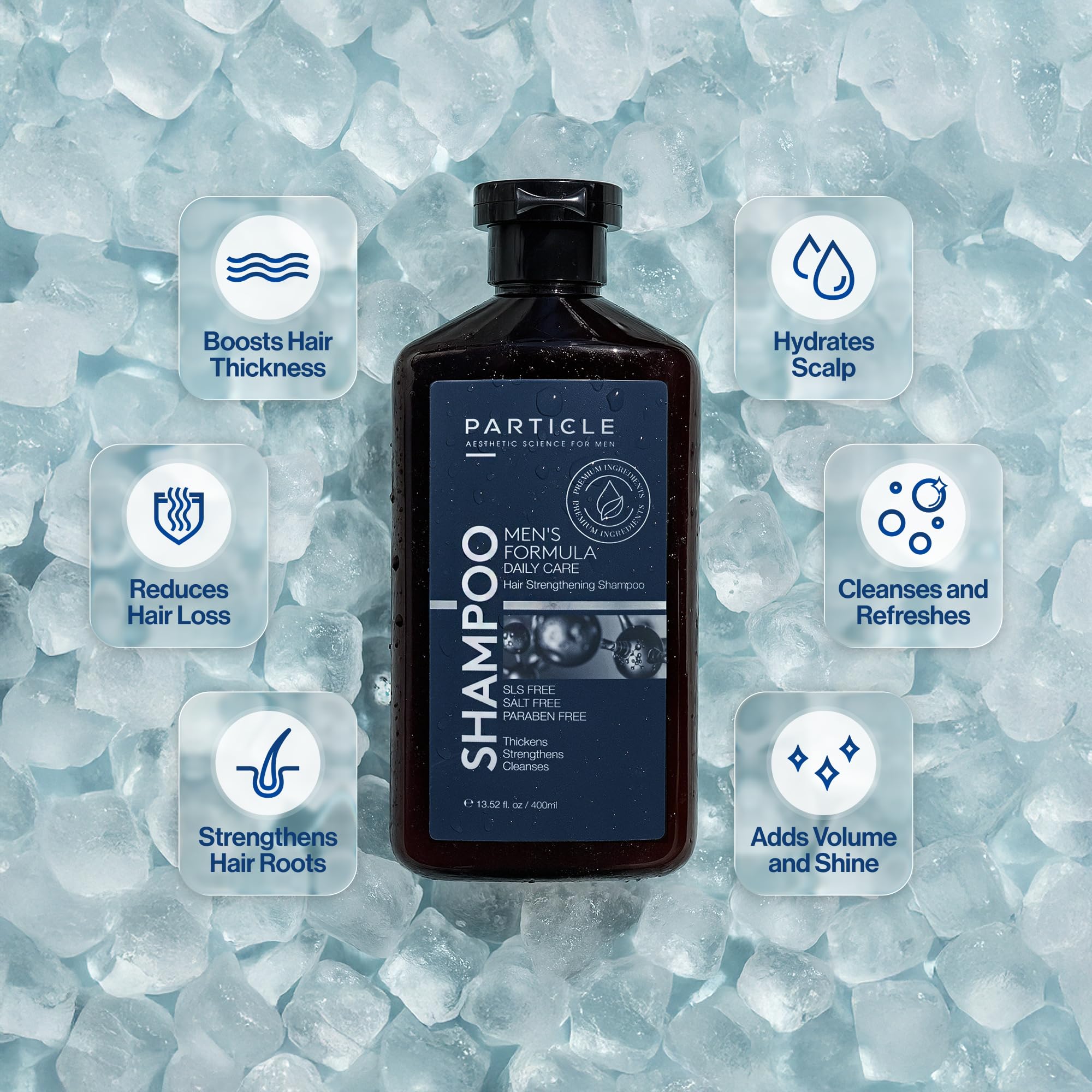 Texture mousse lavante Particle enveloppant les cheveux avec douceur.