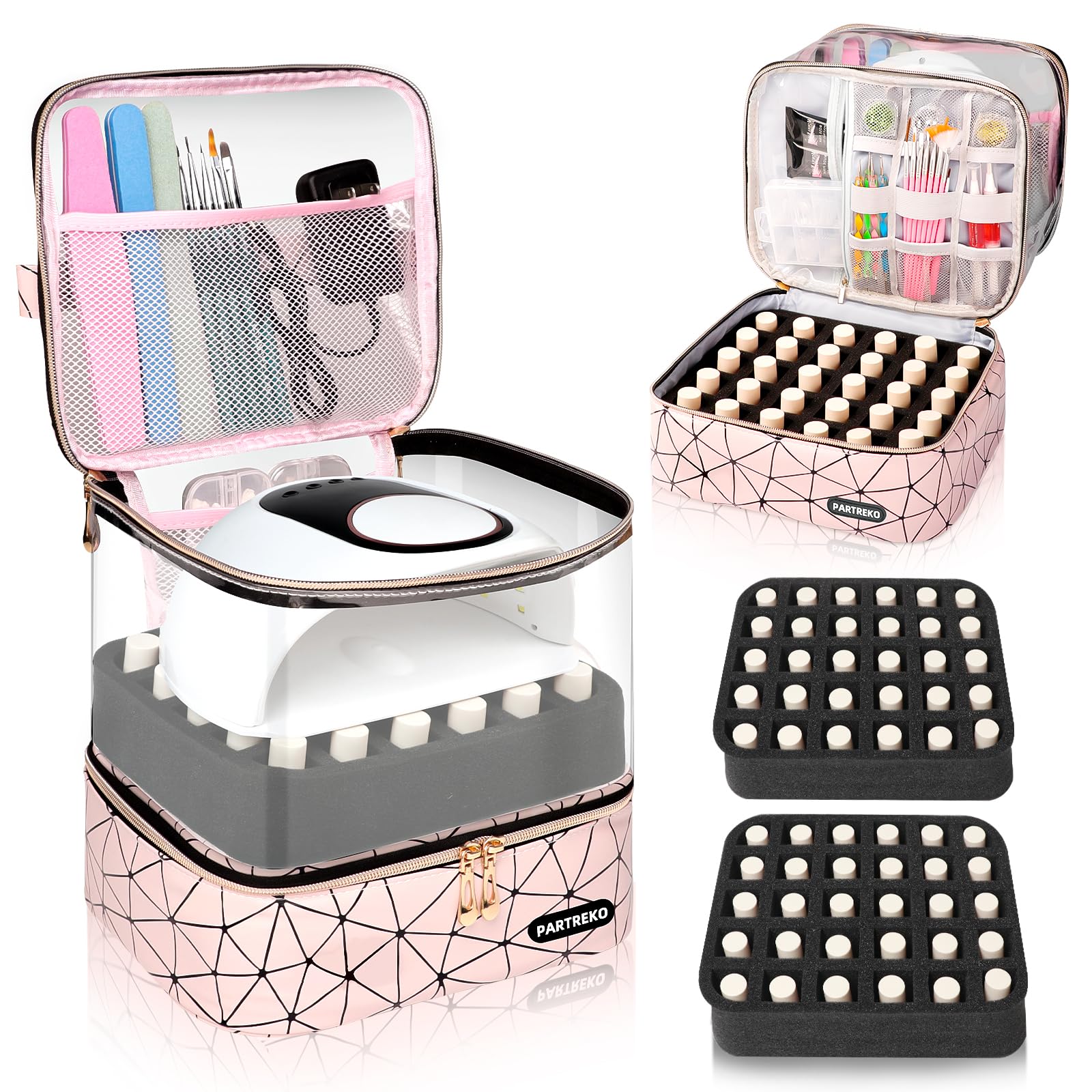 Partreko organise 60 bouteilles de vernis dans un rangement pratique et clair.
