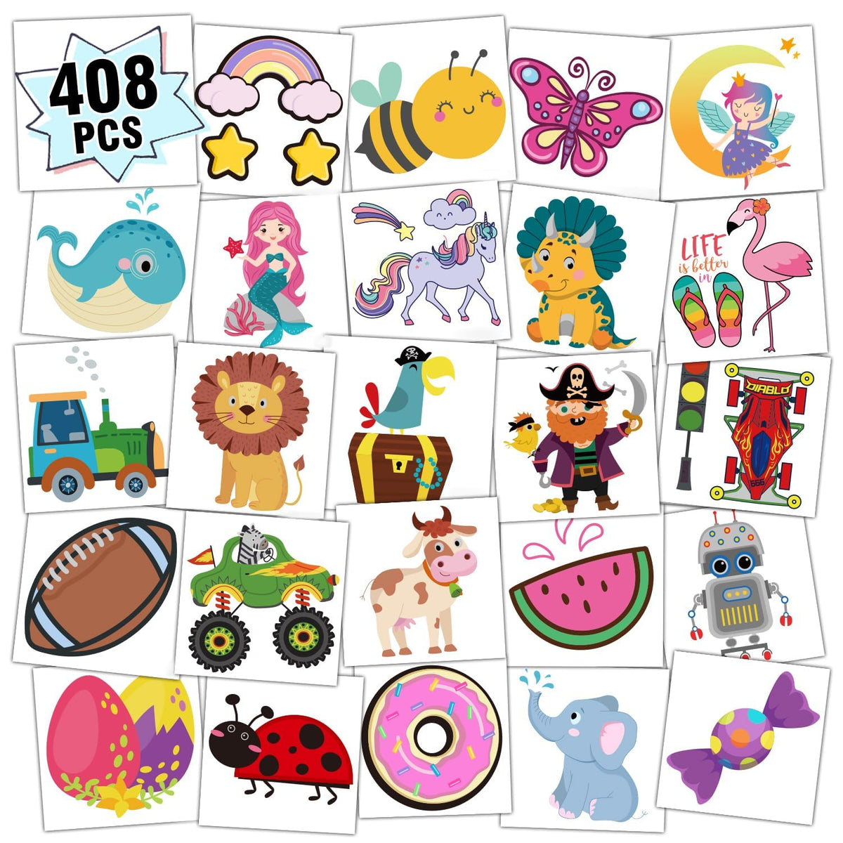 Partywind tatouages enfants – ensemble 408 pièces pour une fête amusante et durable