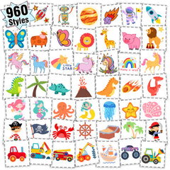 Tatouages Partywind pour enfants, ensemble coloré prêt à distribuer lors d'une fête.