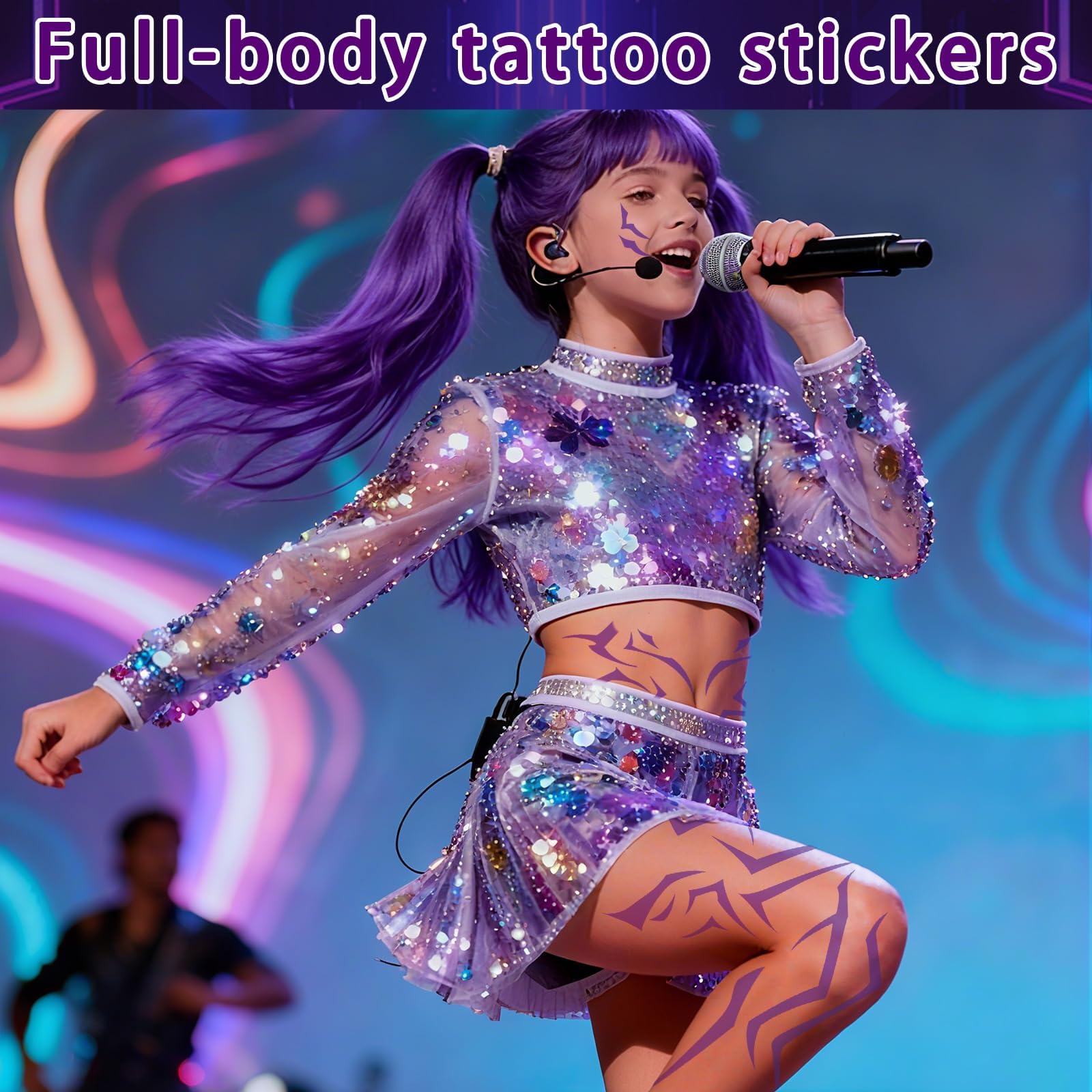 Tatouages Demon Party Greeting sur les cuisses et les jambes, adhérence fiable et look immersif.