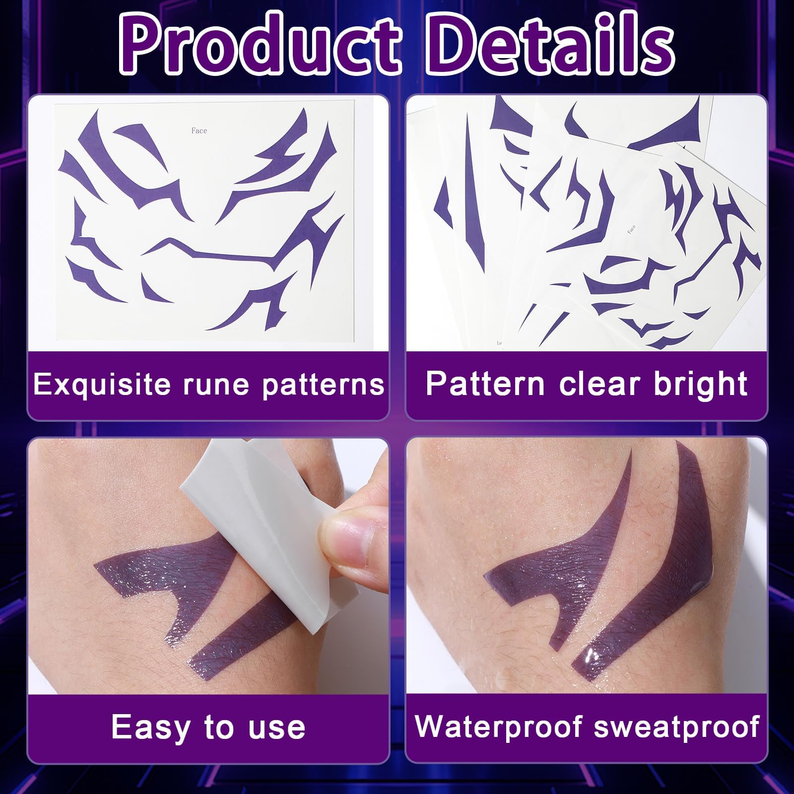 Tatouages Demon Party Greeting sur le torse et la poitrine, rendu net et durable pour cosplay.