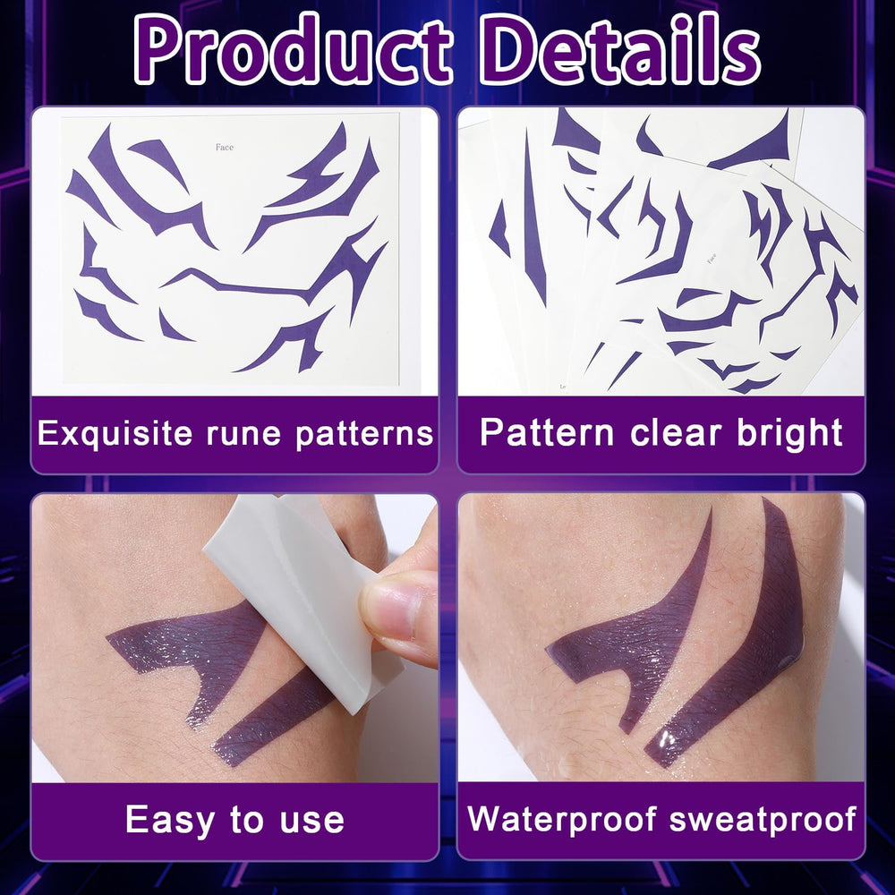 Tatouages Demon Party Greeting sur le torse et la poitrine, rendu net et durable pour cosplay.