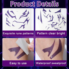 Tatouages Demon Party Greeting sur le torse et la poitrine, rendu net et durable pour cosplay.
