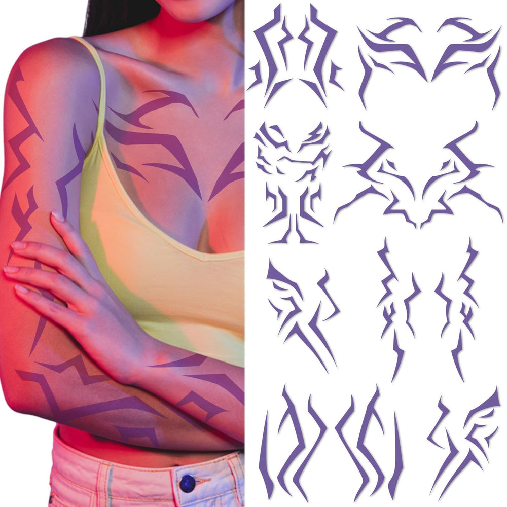 Tatouages Demon violets Party Greeting sur le visage, effet cosplay réaliste et waterproof.