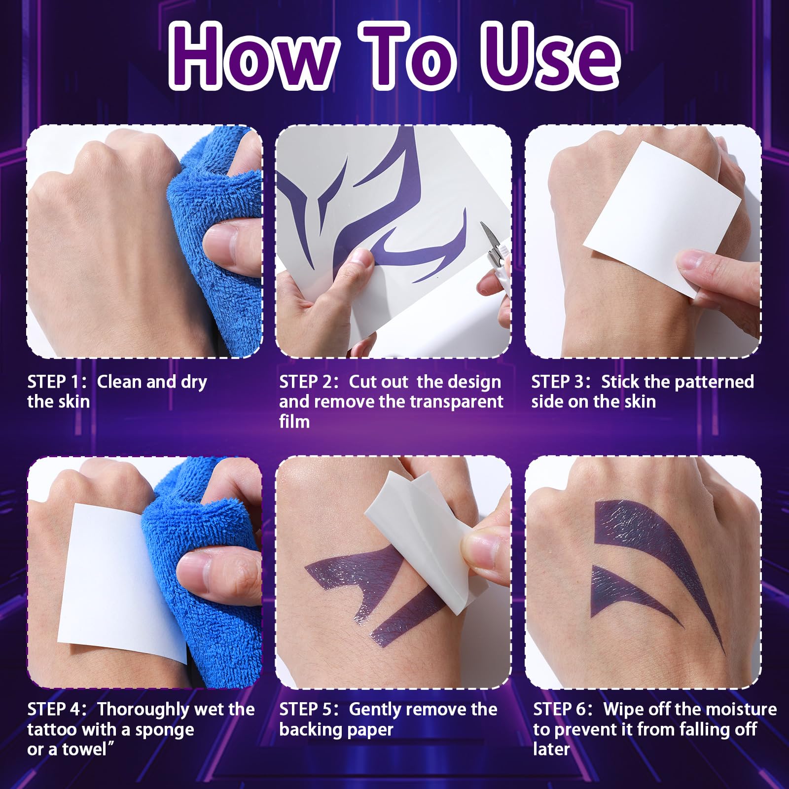 Tatouages Demon Party Greeting ensemble 11 feuilles, kit complet pour créer rapidement votre look.