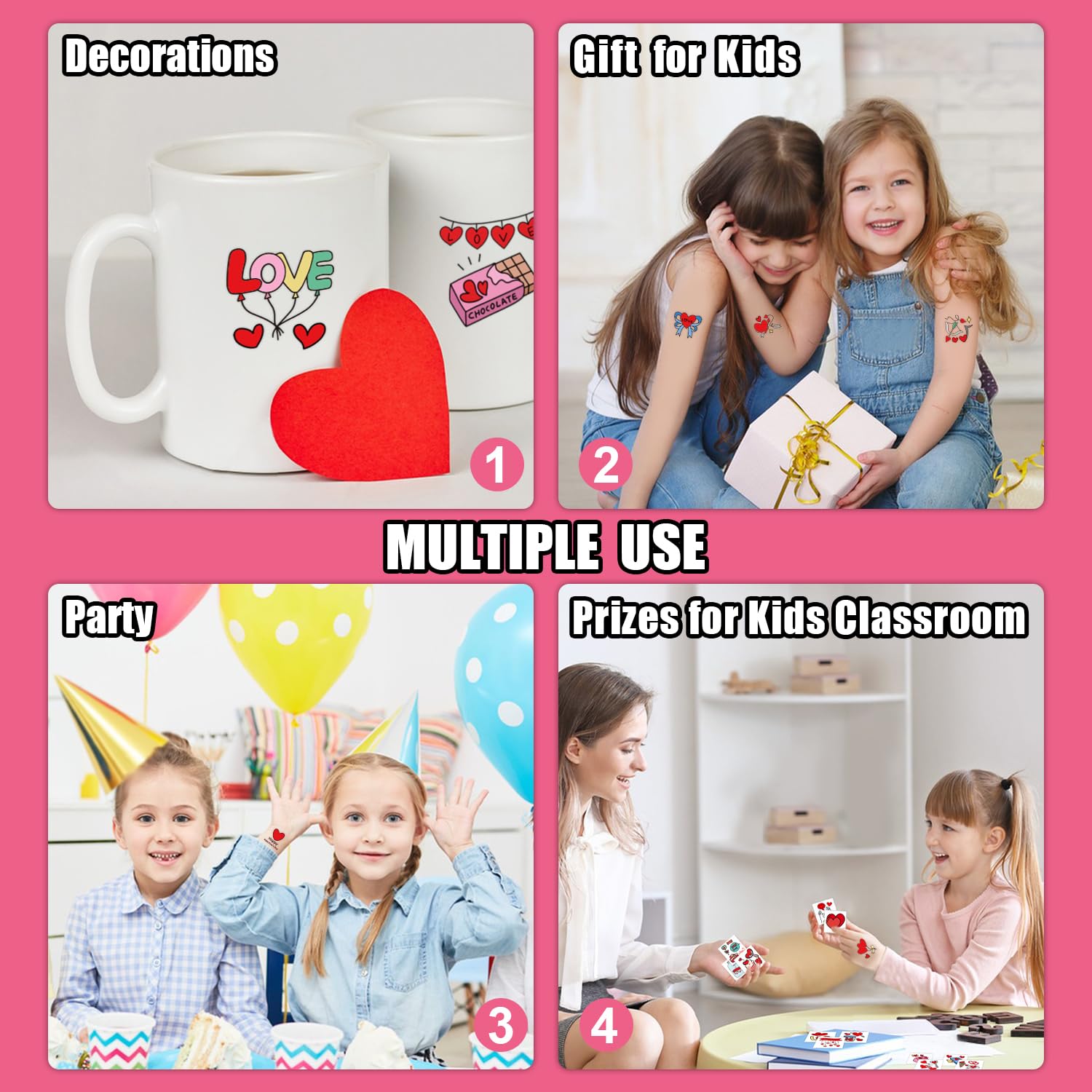 Tatouages Partywind pour enfants - amour, motif cœur pour Saint-Valentin