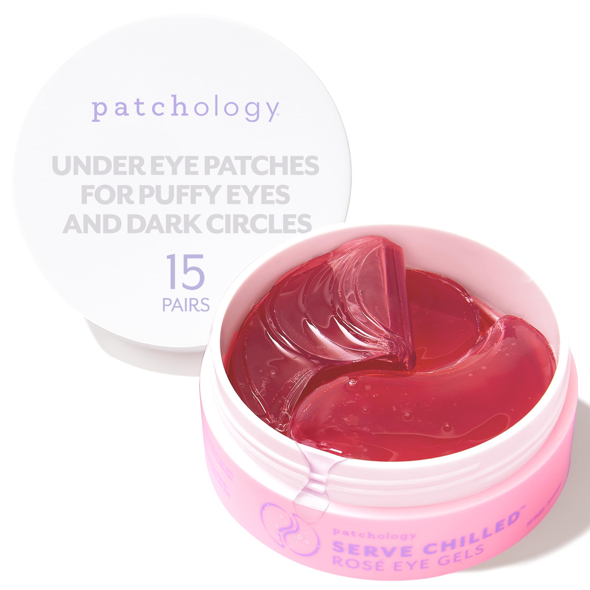 Patchology Gels Yeux Rosé Rafraîchis dans le bocal, hydratation ciblée pour le contour des yeux.