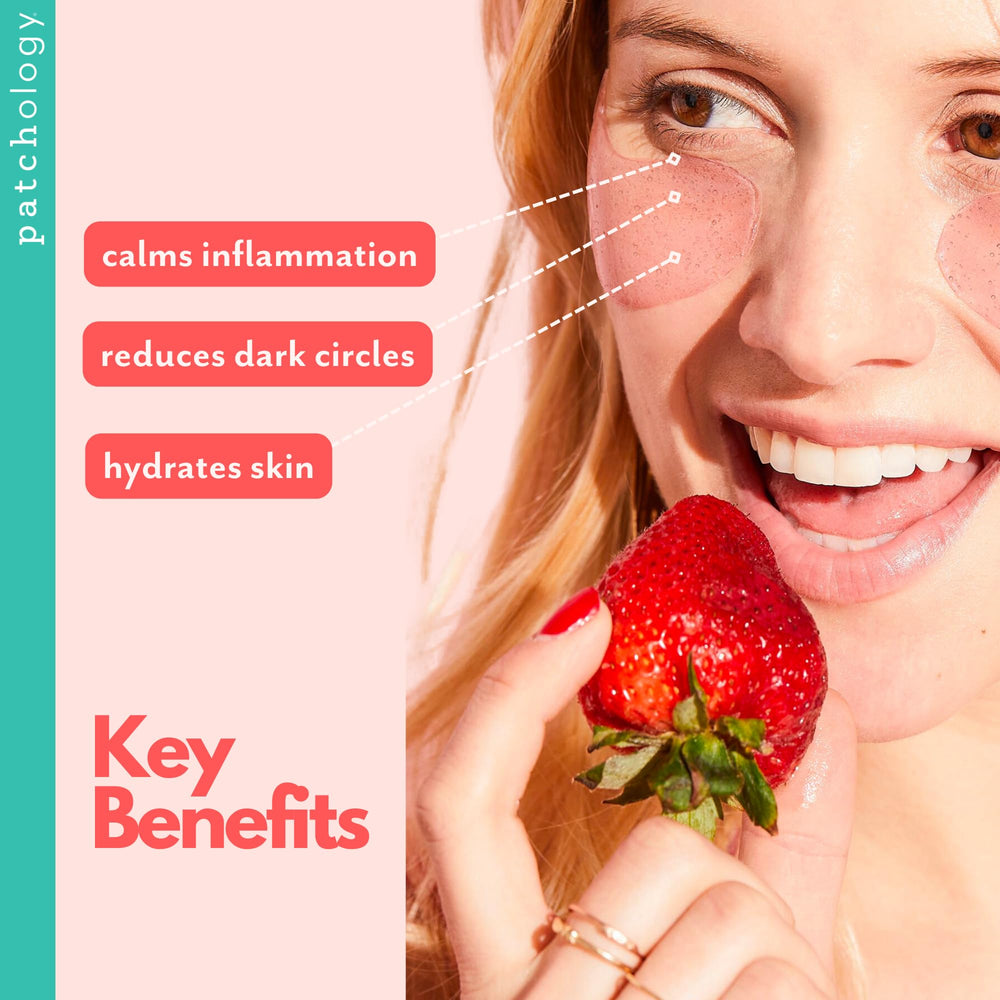 Patchology Gels Yeux Rosé Rafraîchis, formule hyaluronique pour peau lumineuse.
