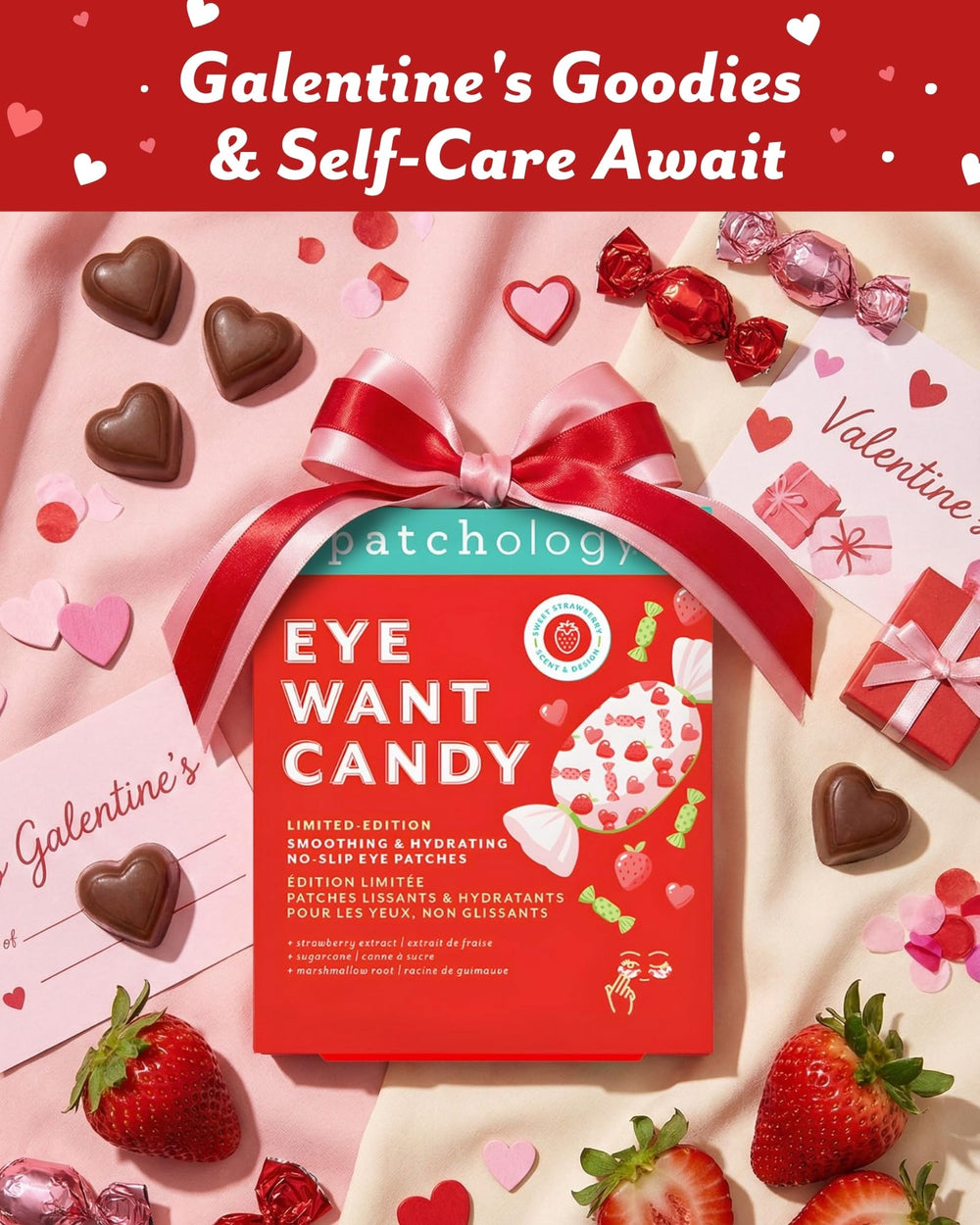 Patchology no-slip eye patches stay in place during use for easy pampering.