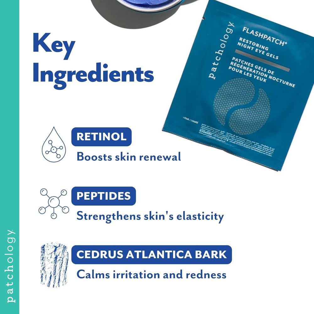 Patchology patches yeux squalane hydratant, peau souple et hydratée.
