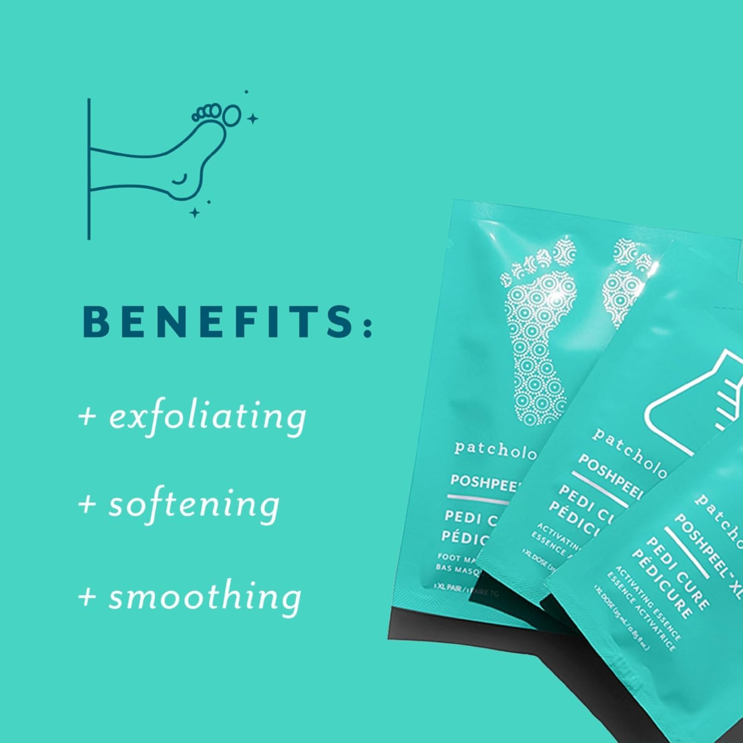 Patchology PoshPeel Pedi Cure – zones sèches traitées pour une peau plus lisse.