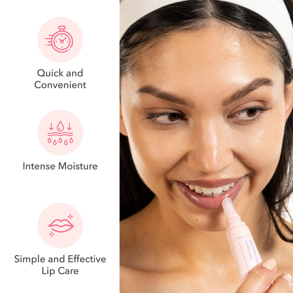 Patchology Rosé Masque Lèvres Nuit – Avants/après potentiels grâce à l'hydratation nocturne.