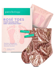 Patchology Rosé Toes emballage rose doré évoquant une expérience spa à domicile.