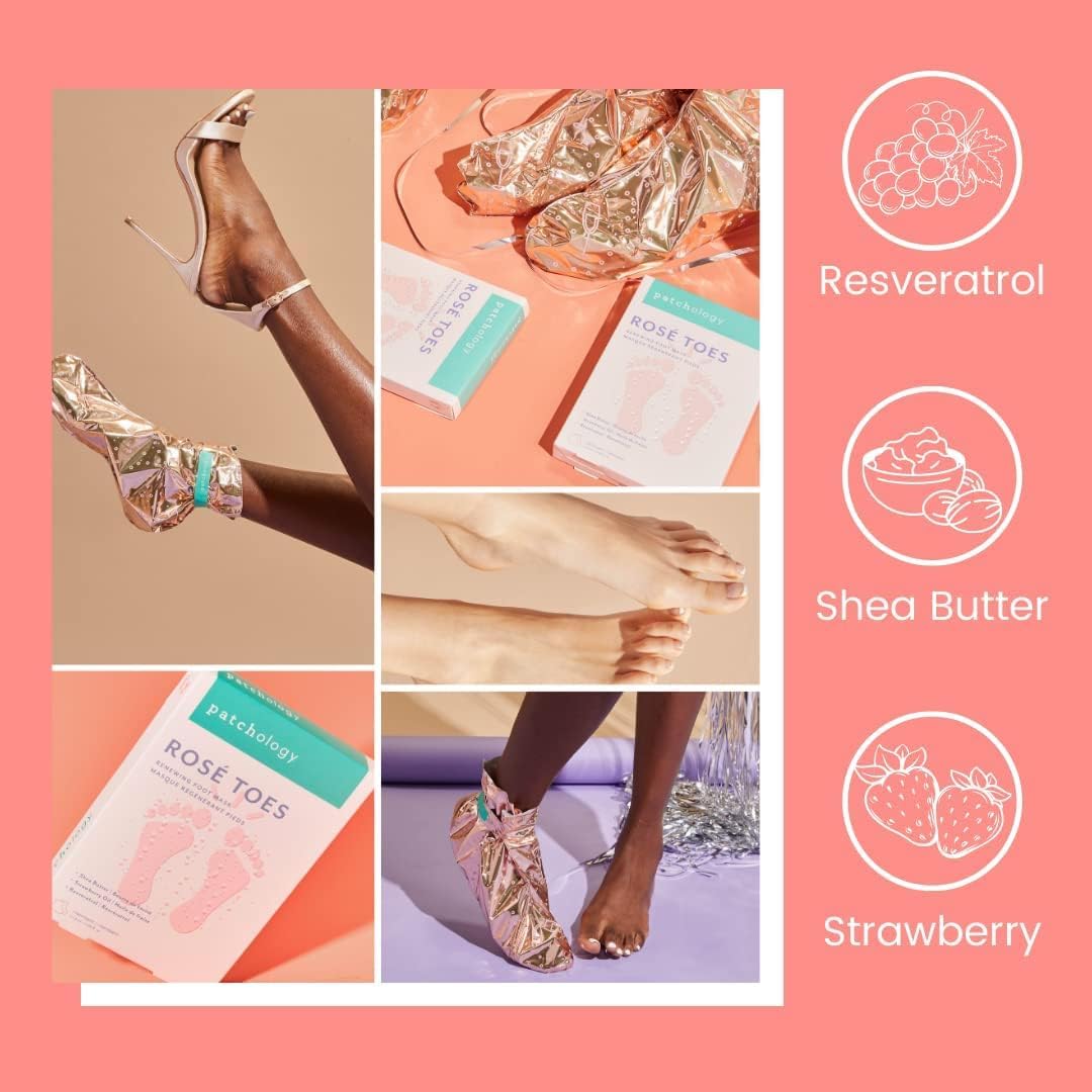 Patchology Rosé Toes ingrédients clés beurre de karité et huile de fraise nourrissants.