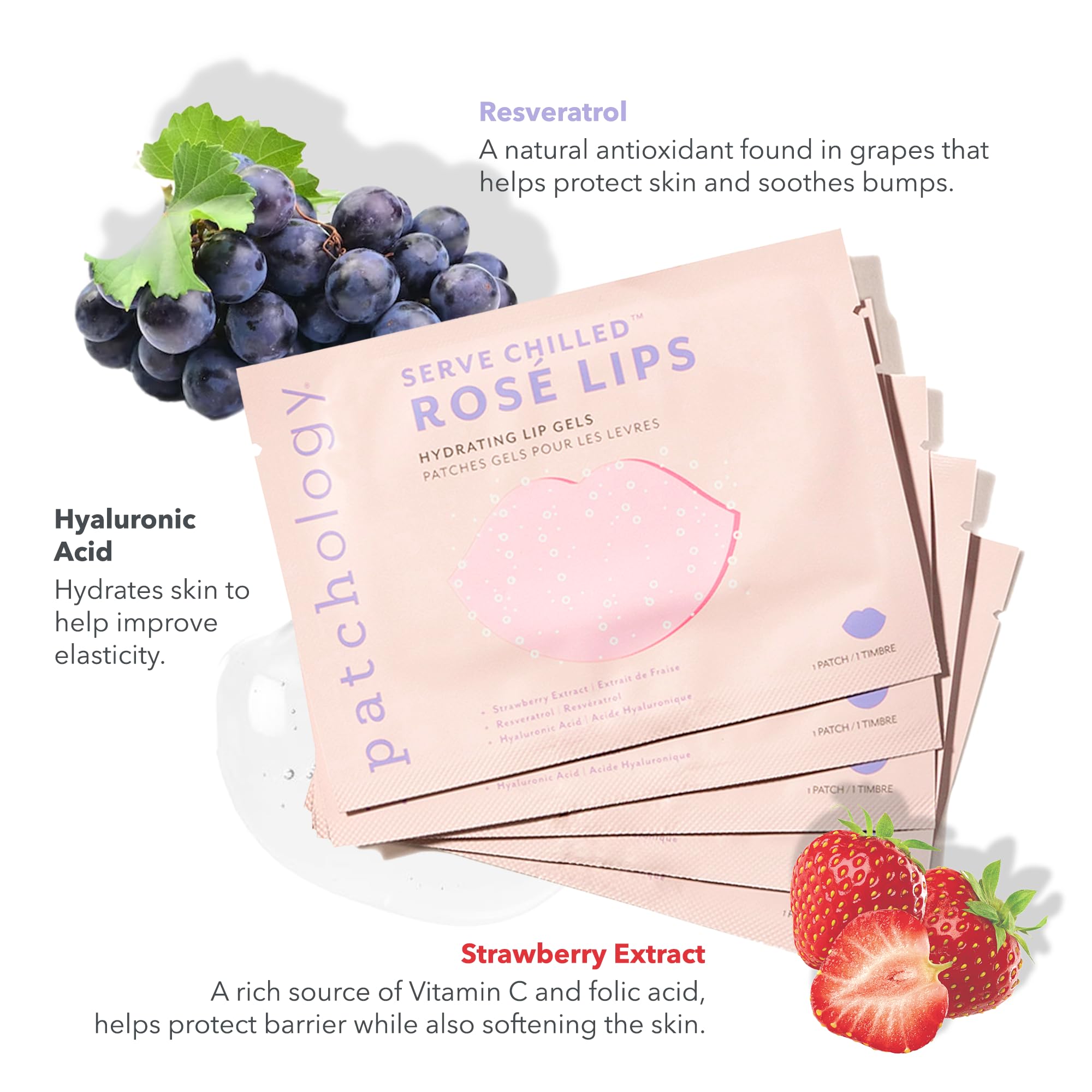 Patchology Serve Chilled Rosé Gel Lip Mask, application rapide en 5 minutes.