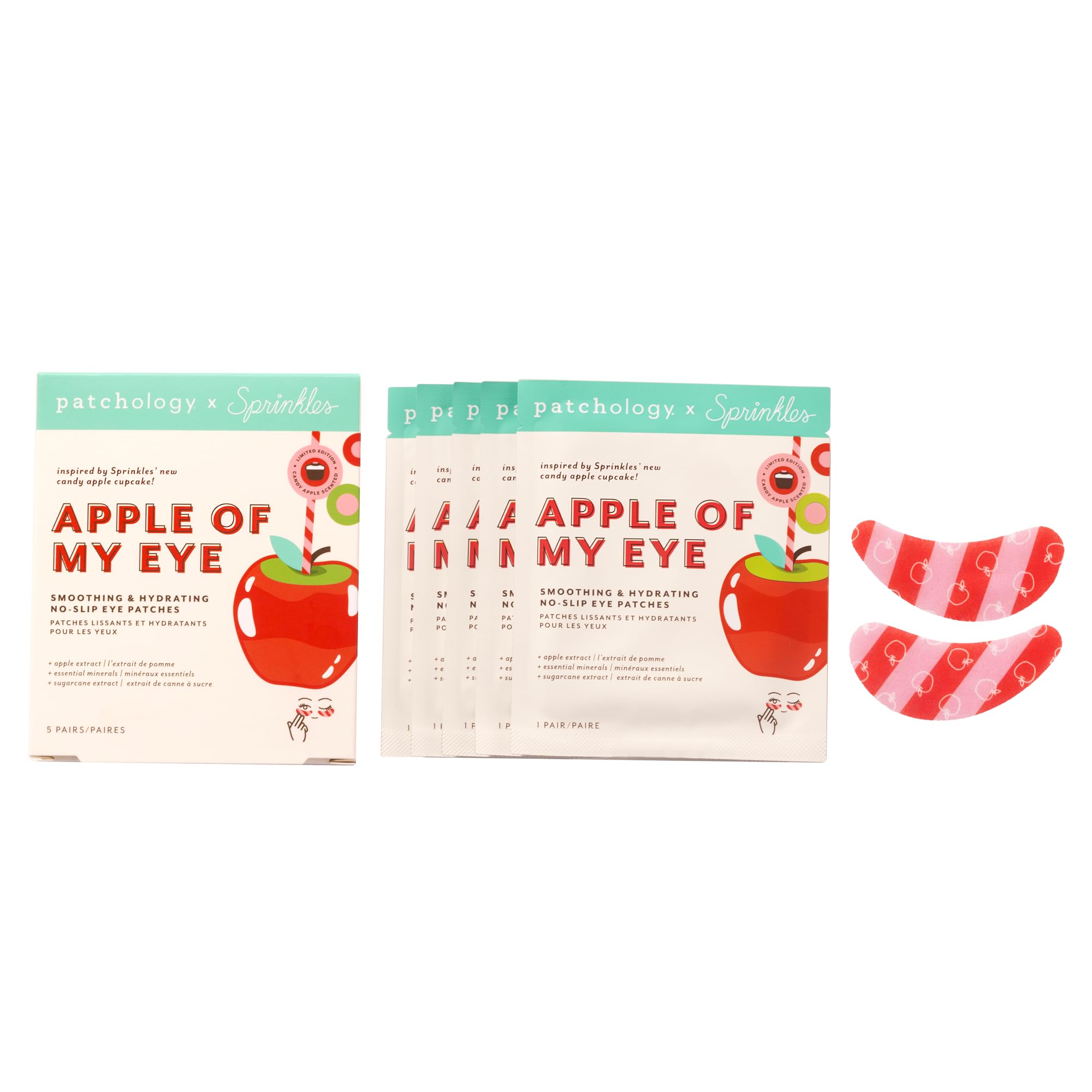 Patchology Sprinkles Apple of My Eye – design rayures candy apple, effet frais pour le regard.