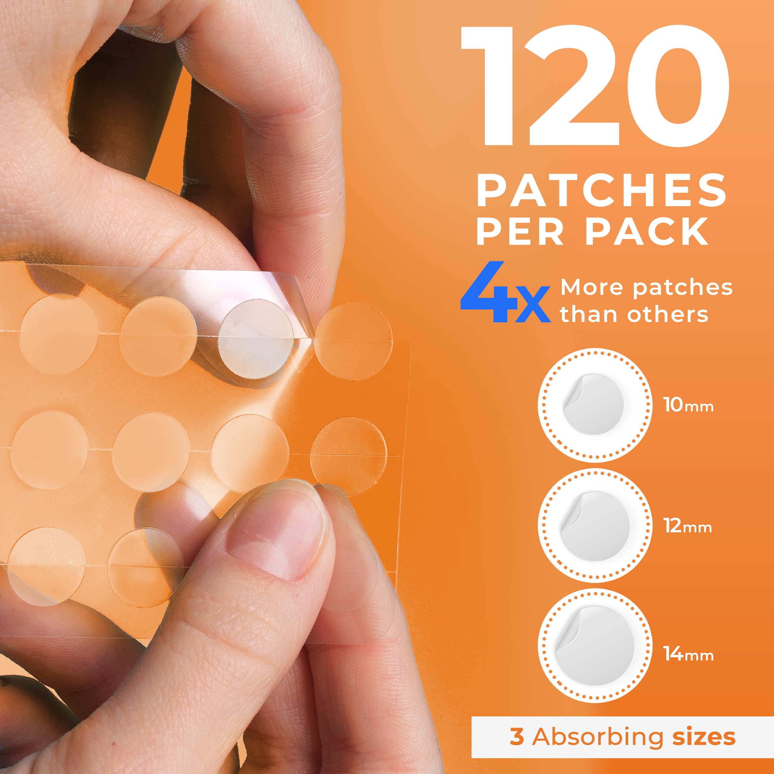 PatchRx patch acné, trois tailles, adaptés au visage et au corps.