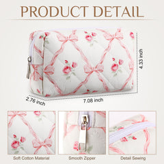 Paterr pochette cosmétiques quiltée fleurs rose, pratique pour voyage et sac à main.