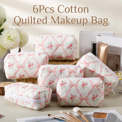 Paterr sac maquillage coton doux nœud rose, idéal pour ranger soins et beauté.