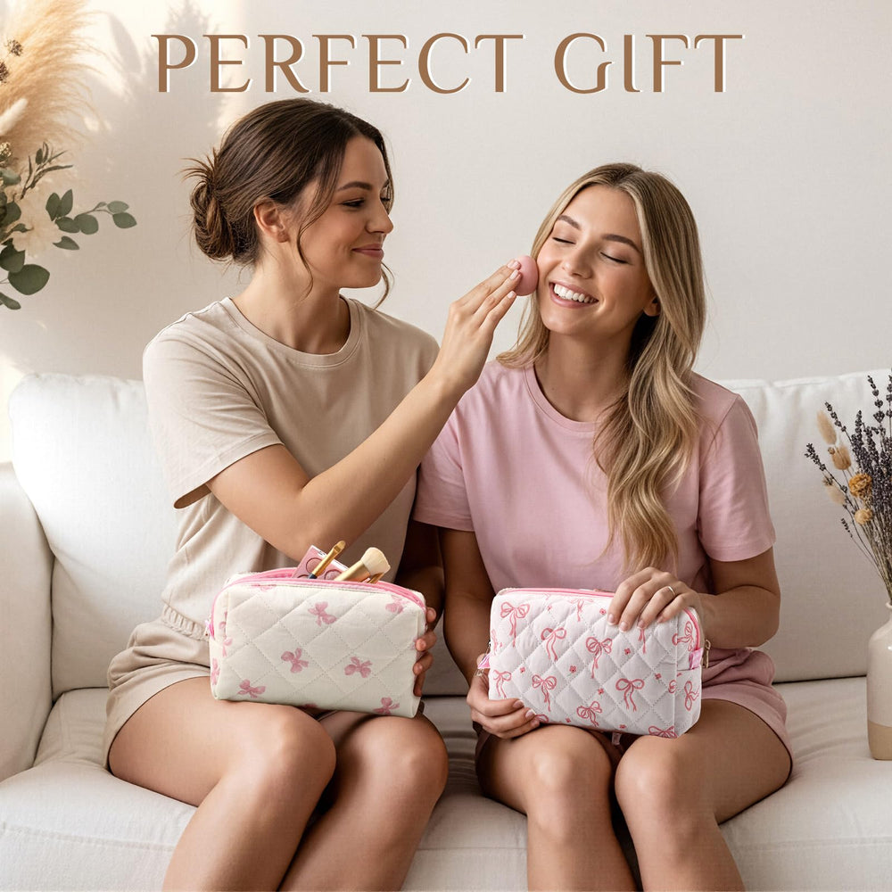 Paterr sac maquillage doux rose noeud, design charmant et rangement net.