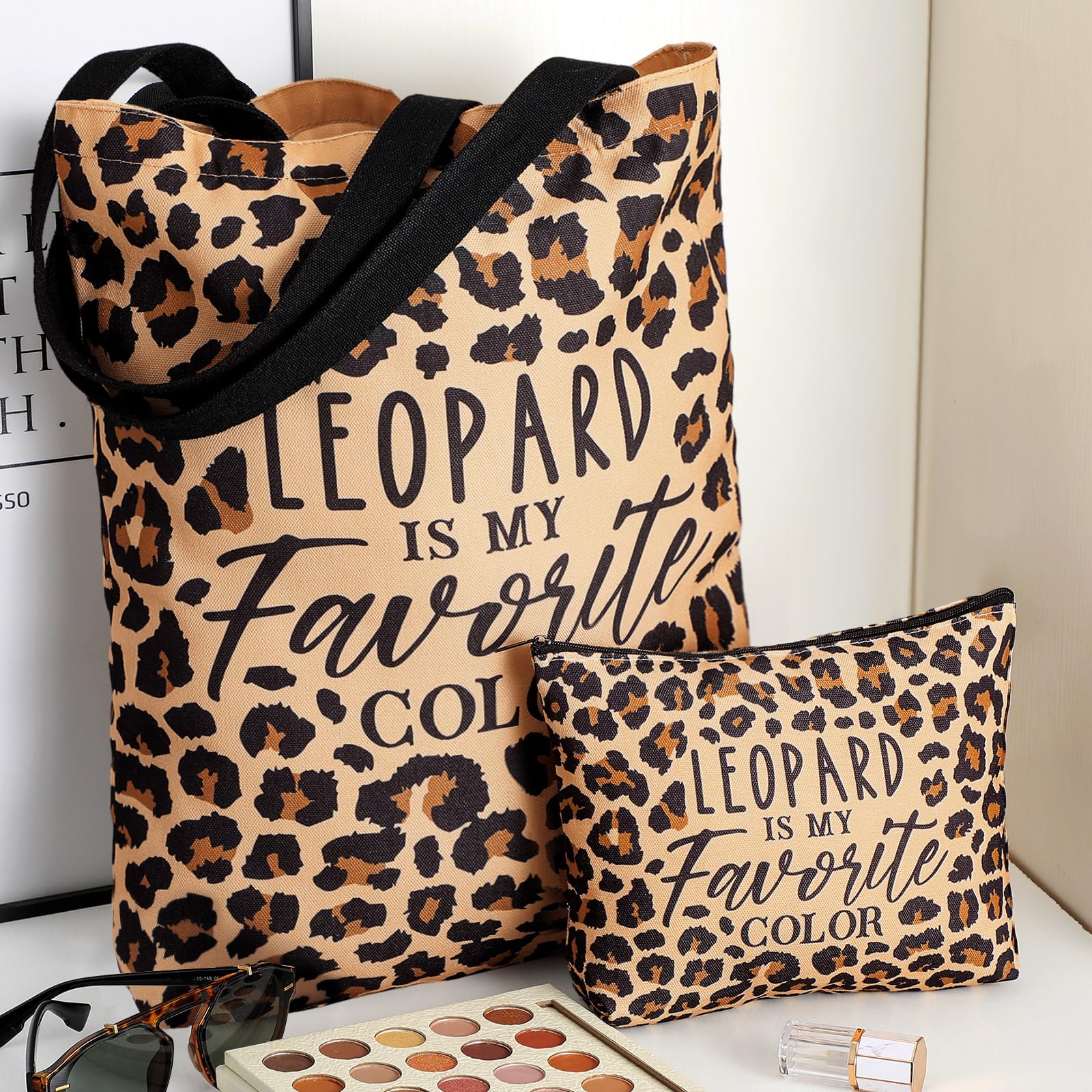 Paterr sac tote canvas imprimé léopard, durable et léger pour vos escapades.