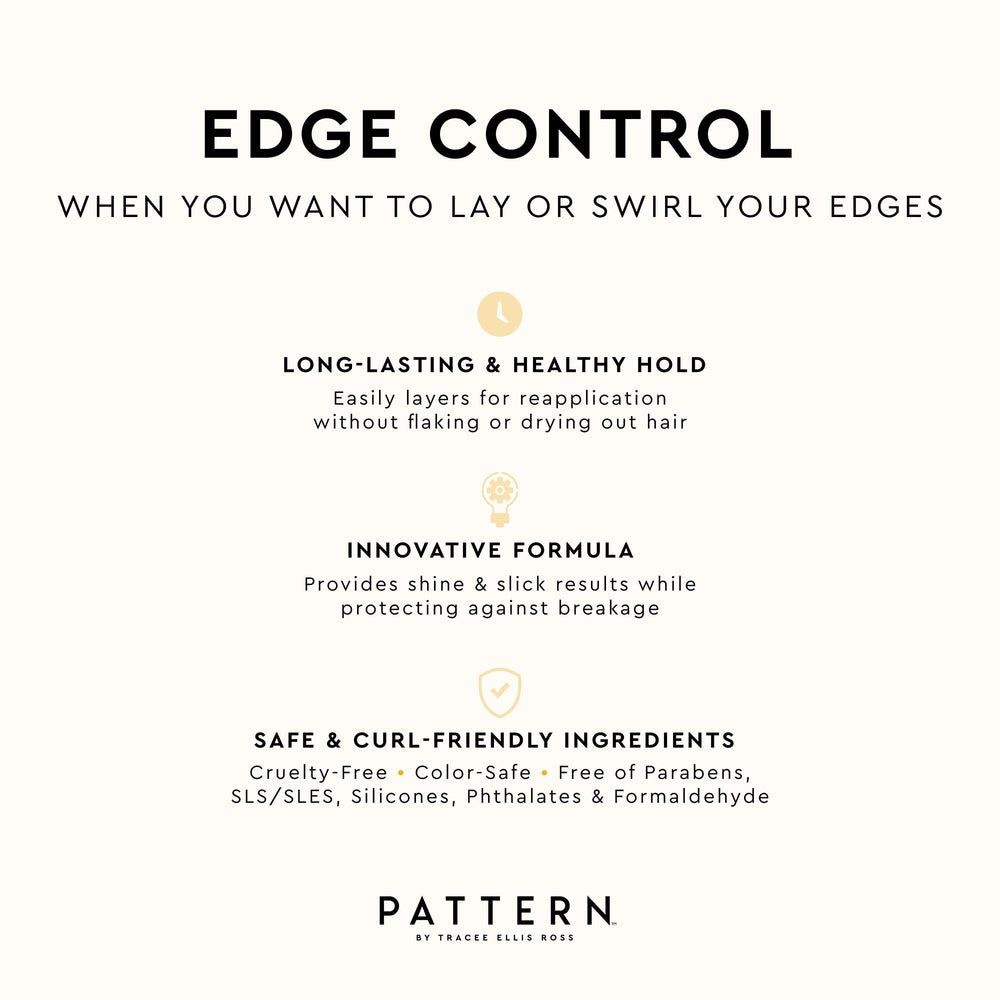 PATTERN Edge Control emballage élégant et pratique sur étagère.