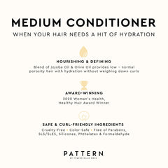 Texture soyeuse du conditionneur PATTERN pour cheveux bouclés