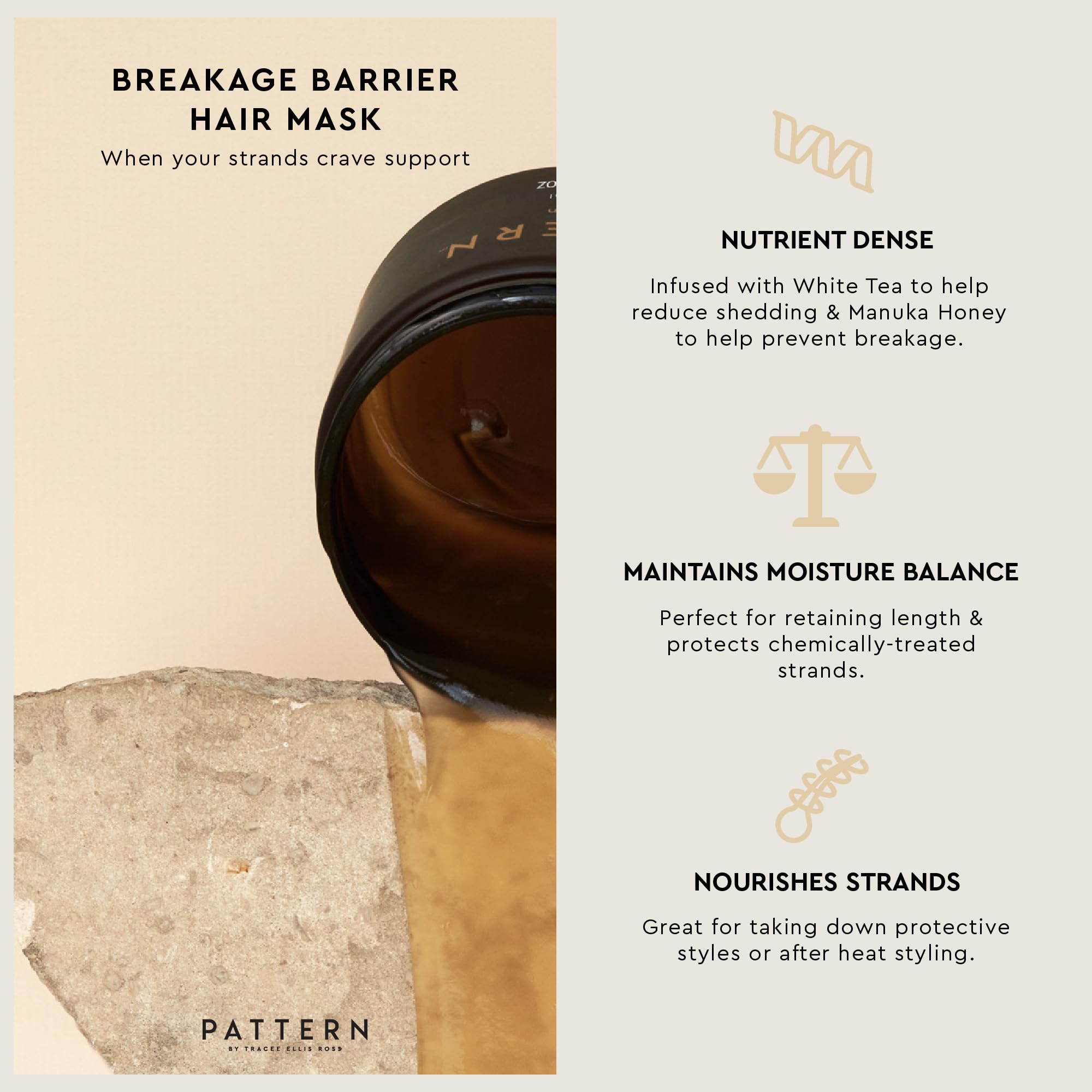 PATTERN Beauty – masque Manuka miel et thé blanc, nourrissant pour les boucles.