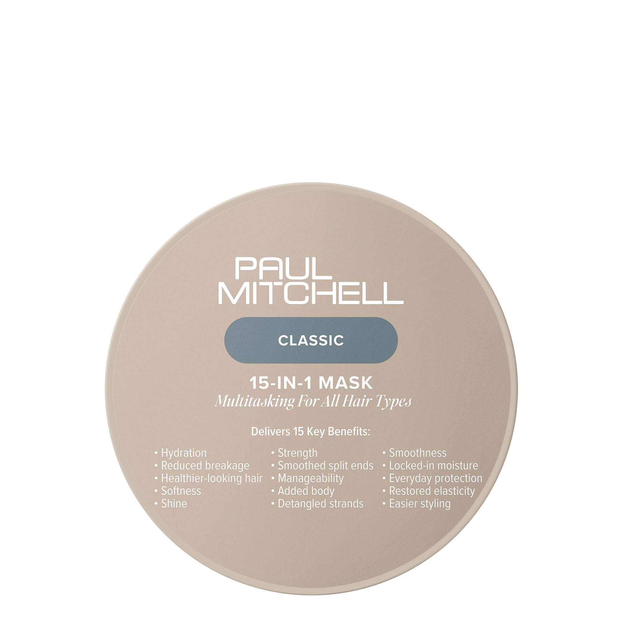 Paul Mitchell 15-en-1 Masque, bouteille visible, hydratation rapide pour tous types de cheveux.