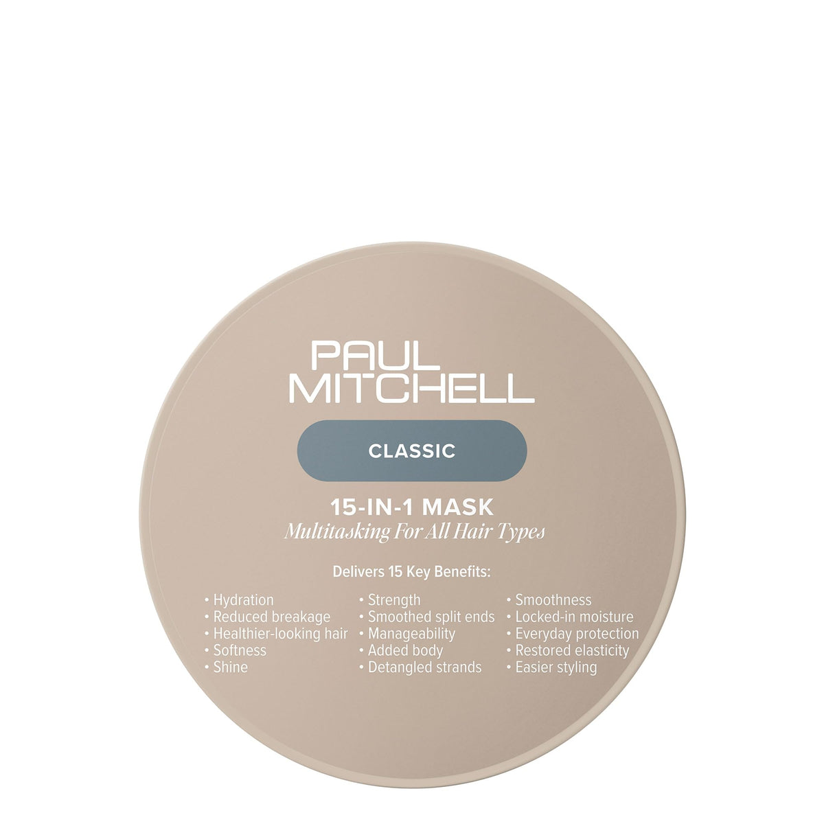 Paul Mitchell 15-en-1 Masque, bouteille visible, hydratation rapide pour tous types de cheveux.