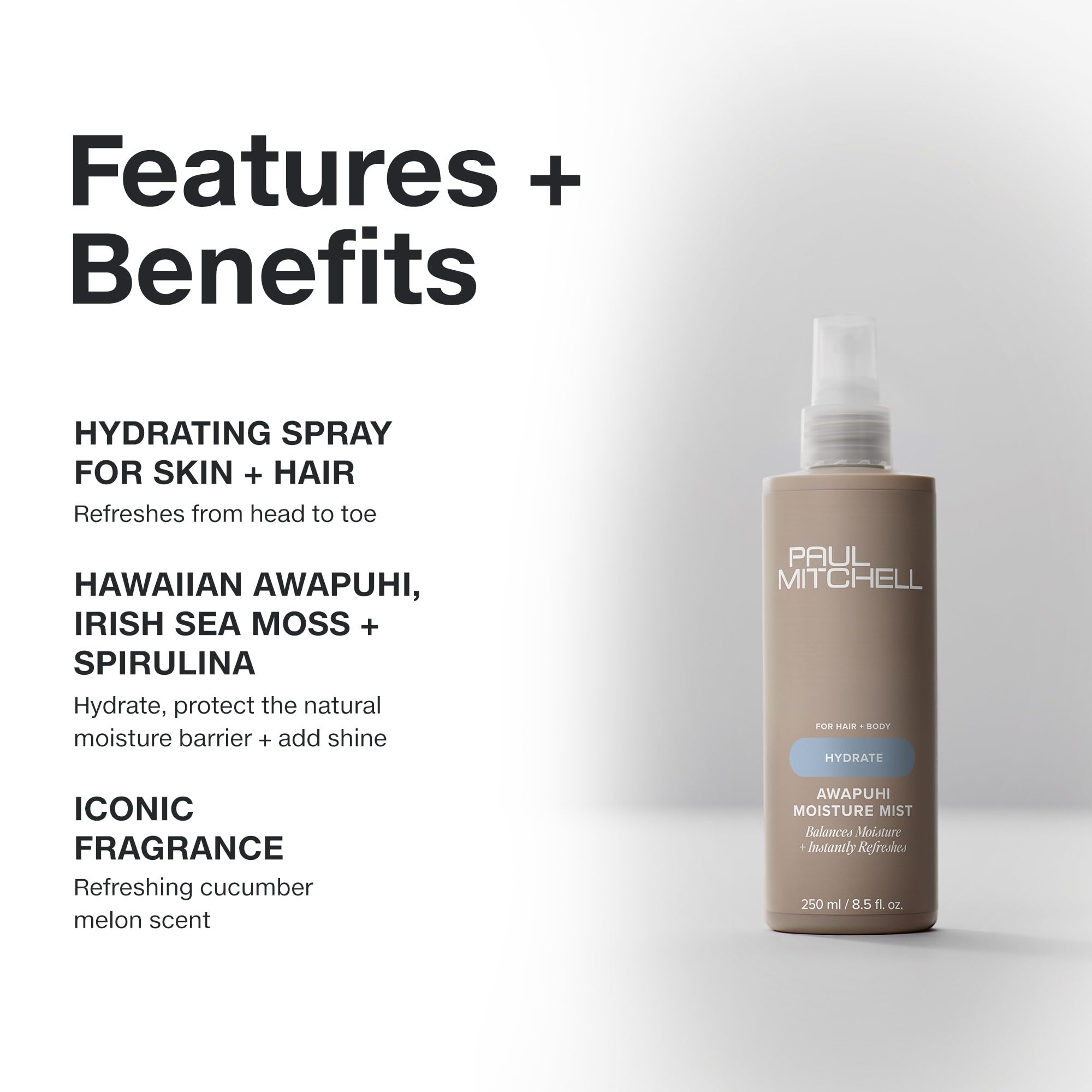 Paul Mitchell Awapuhi Moisture Mist, brume visage rafraîchissante pour peau hydratée.